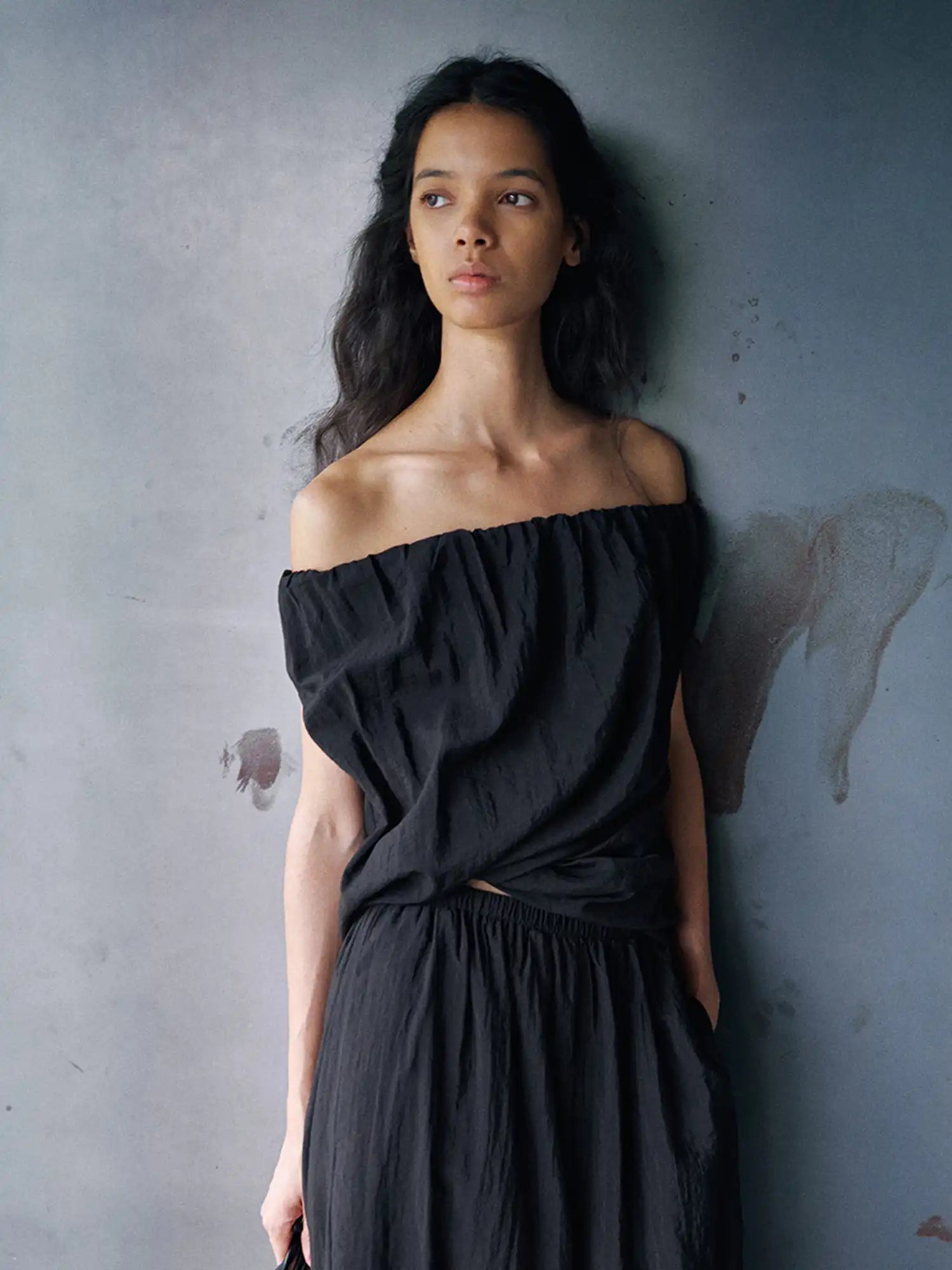 CantonCollective Design Off-Shoulder Linen Blouson Top with Elastic Neckline | Canton Collective