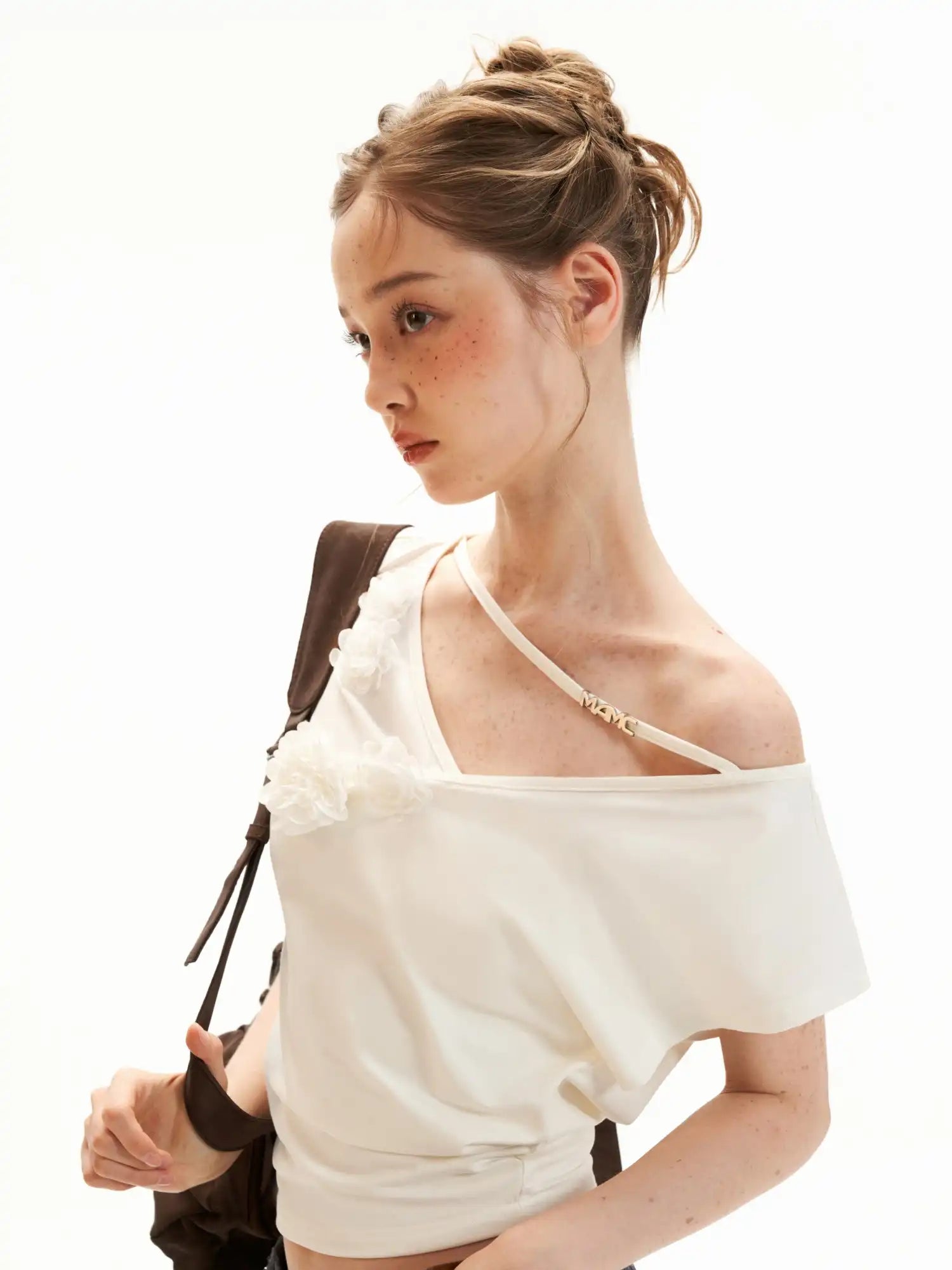 MAMC Off-Shoulder Ruched Asymmetric Blossom Tee | Canton Collective