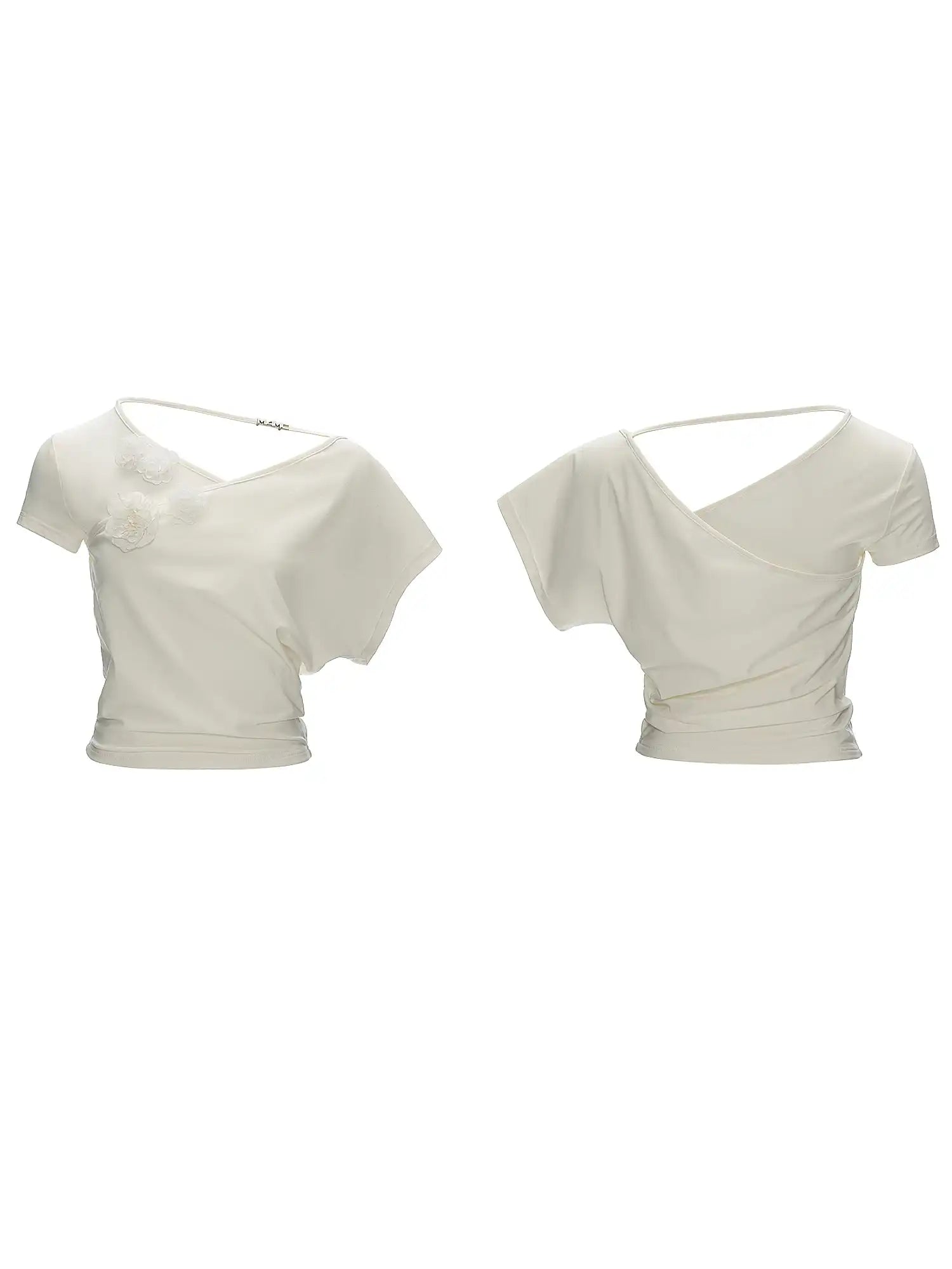 MAMC Off-Shoulder Ruched Asymmetric Blossom Tee | Canton Collective
