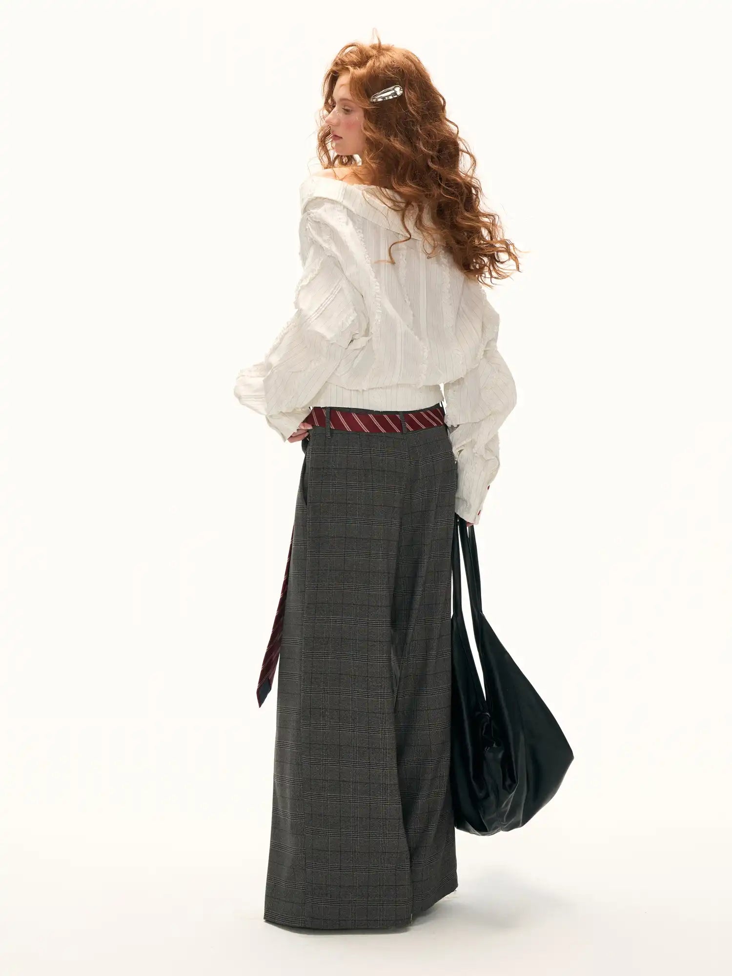 MAMC Off Shoulder Fold Over Top Ruffle Trim Shirt | Canton Collective