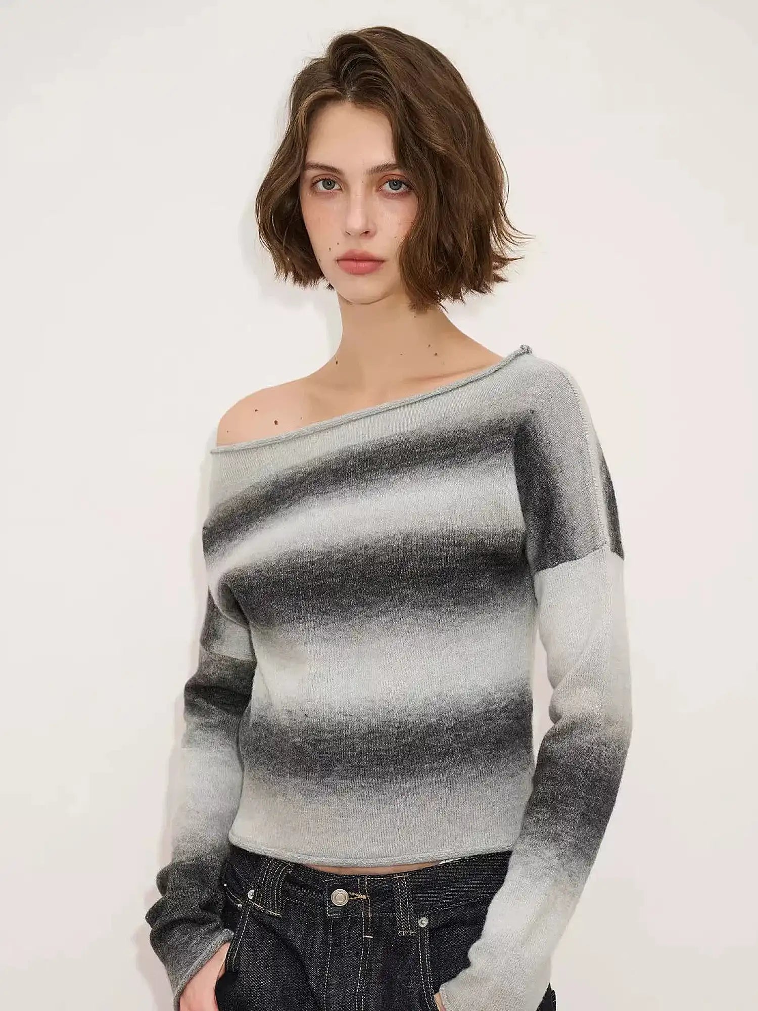 Off Shoulder Gradient Light Sweater