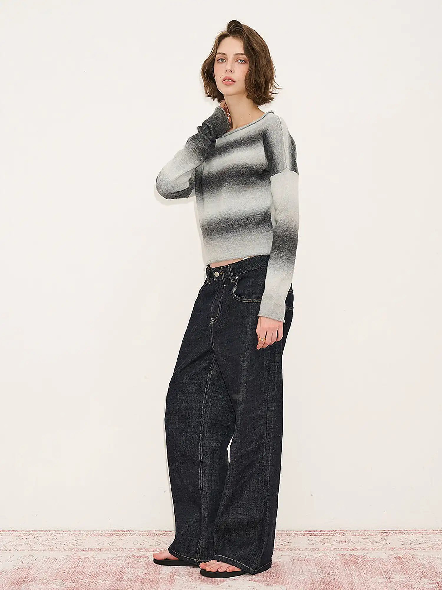 Off Shoulder Gradient Light Sweater