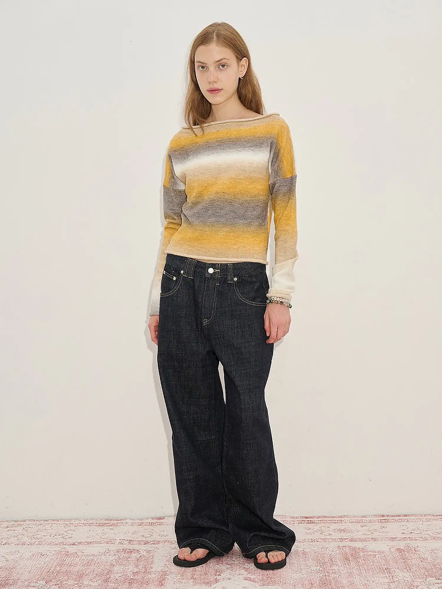 Off Shoulder Gradient Light Sweater