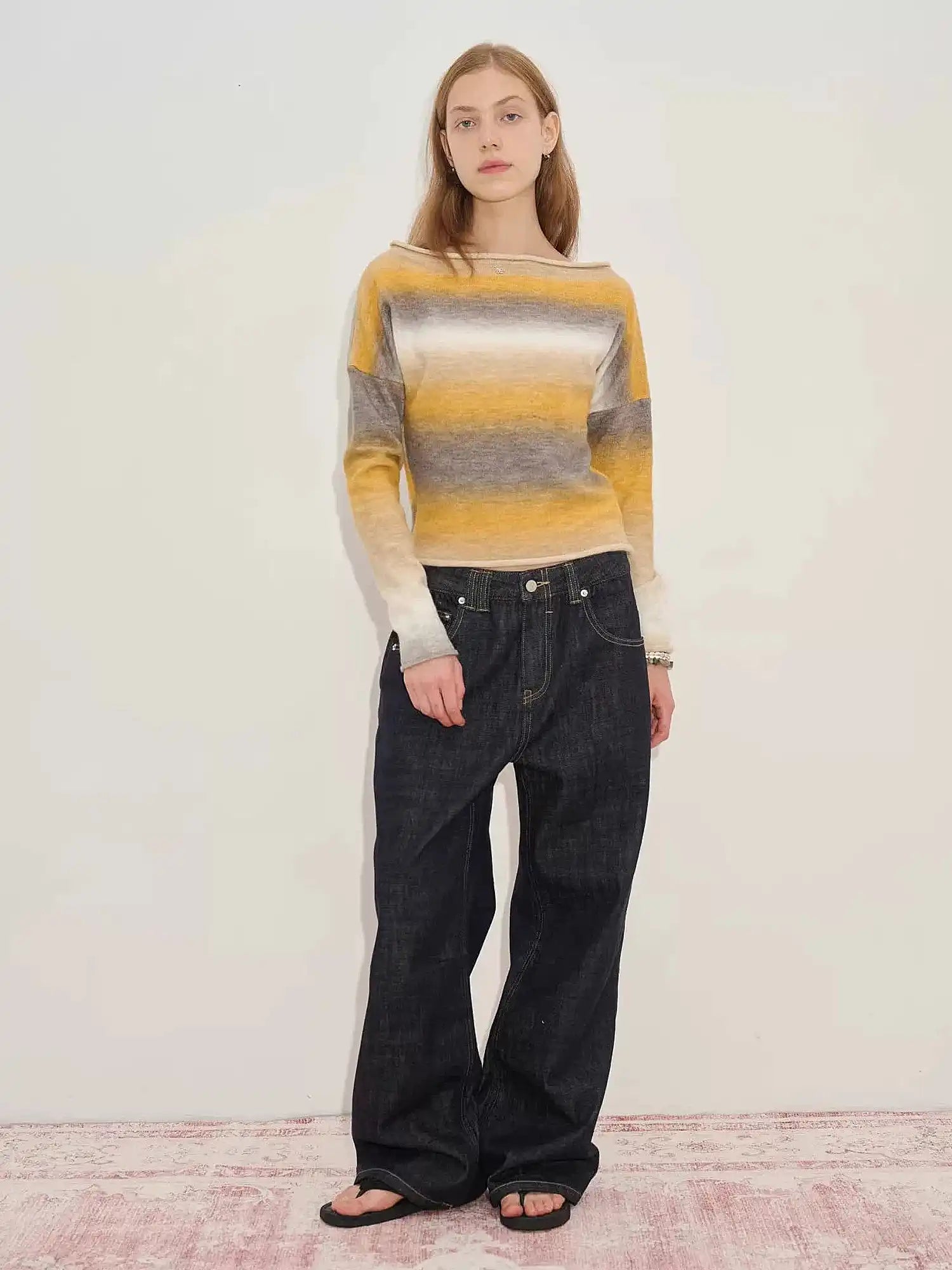 Off Shoulder Gradient Light Sweater
