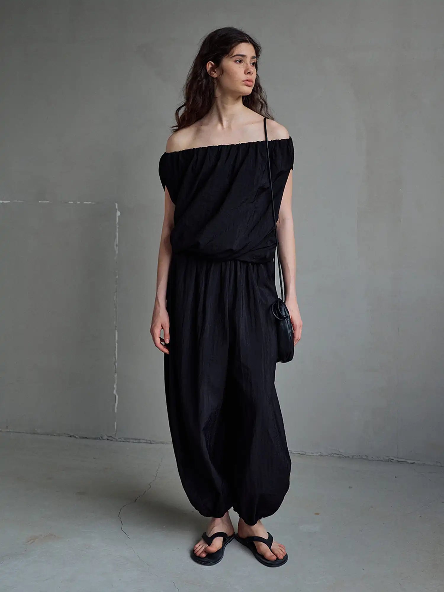 CantonCollective Design Off Shoulder Tencel Top with Ruched Neckline | Canton Collective