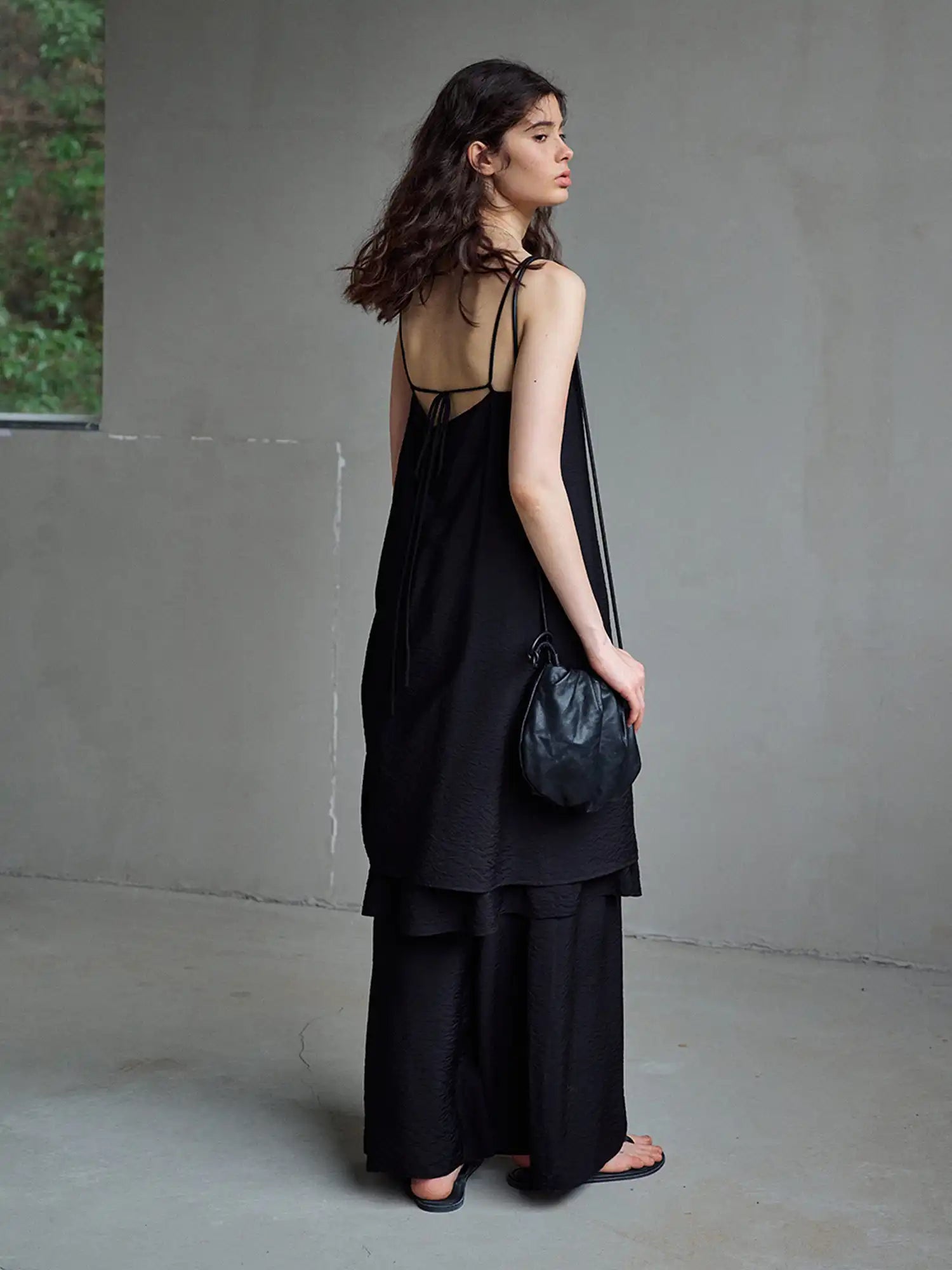 CantonCollective Design Open Back Tie Strap Textured Cotton Slip Dress | Canton Collective