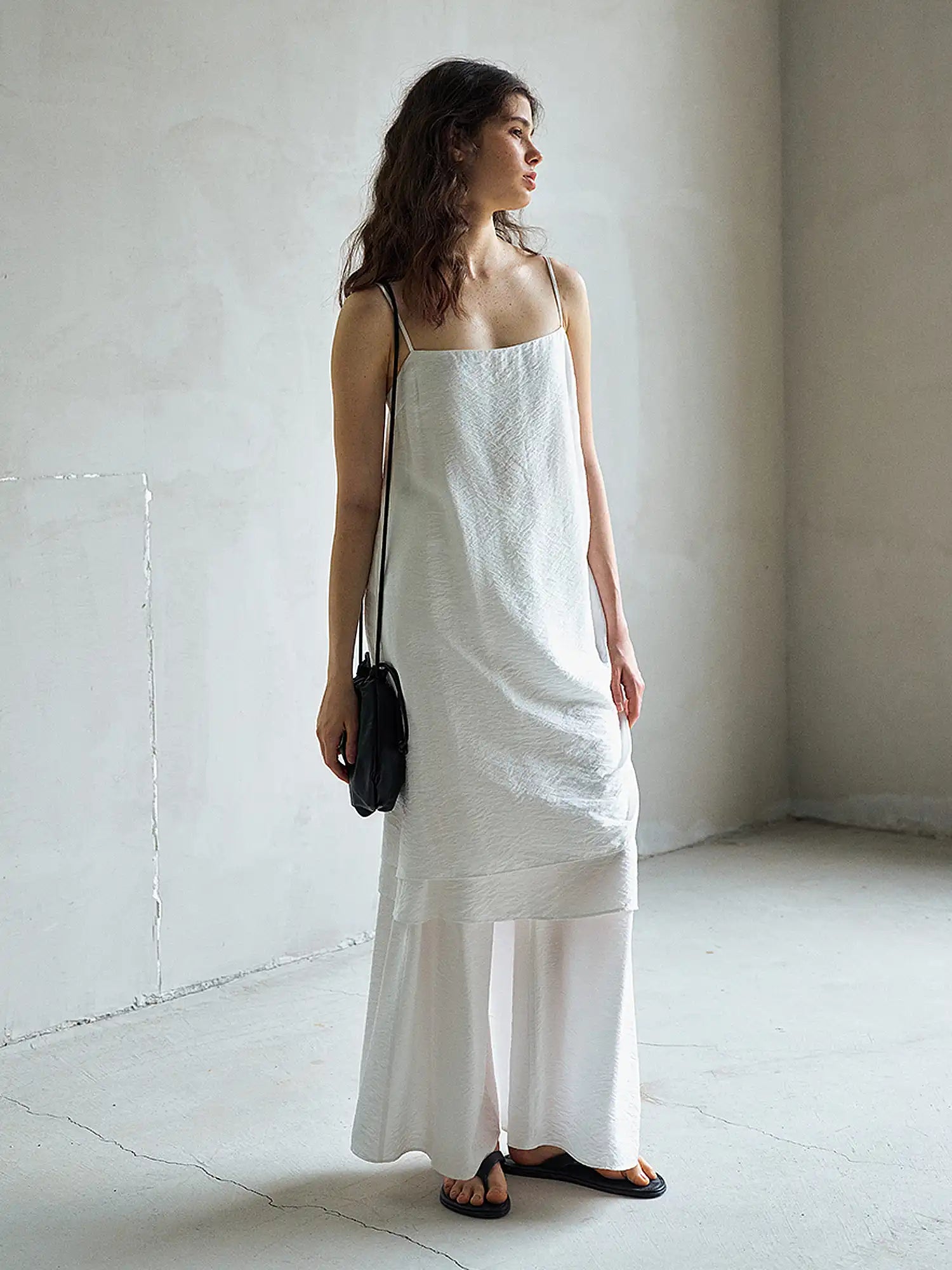 CantonCollective Design Open Back Tie Strap Textured Cotton Slip Dress | Canton Collective