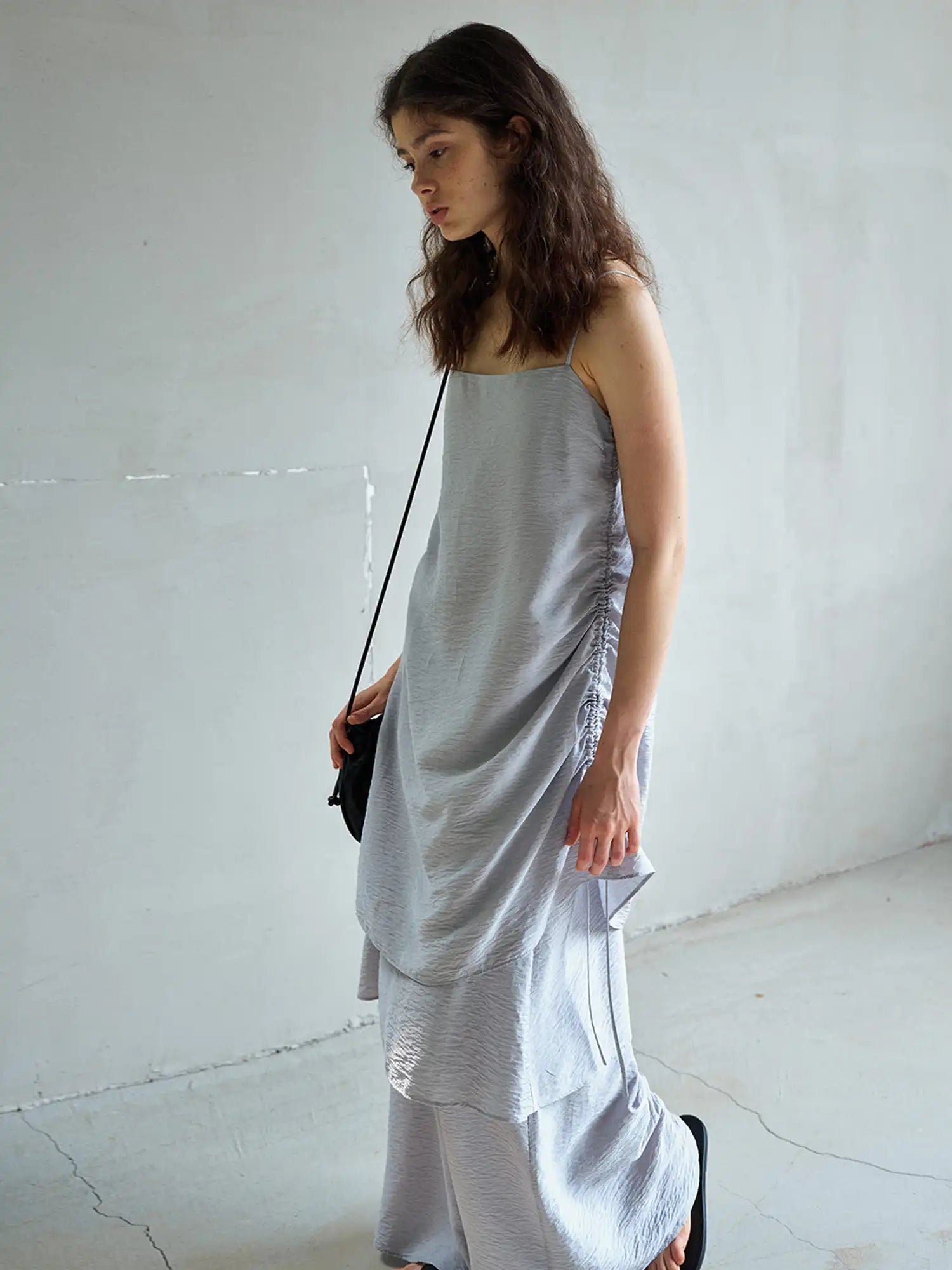 CantonCollective Design Open Back Tie Strap Textured Cotton Slip Dress | Canton Collective