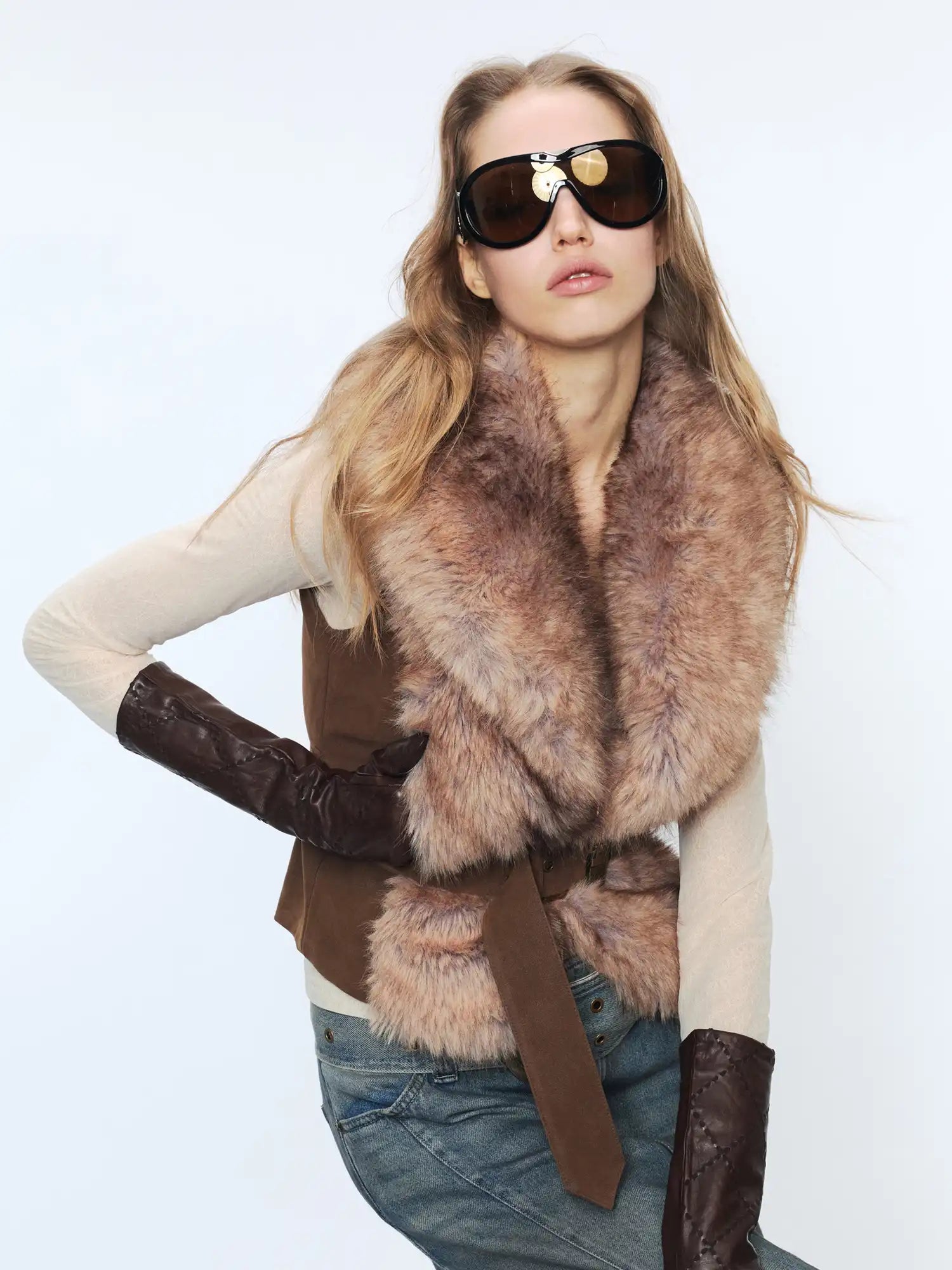 2th Desire Oversized Lapel Gradient Fur Suede Vest | Canton Collective
