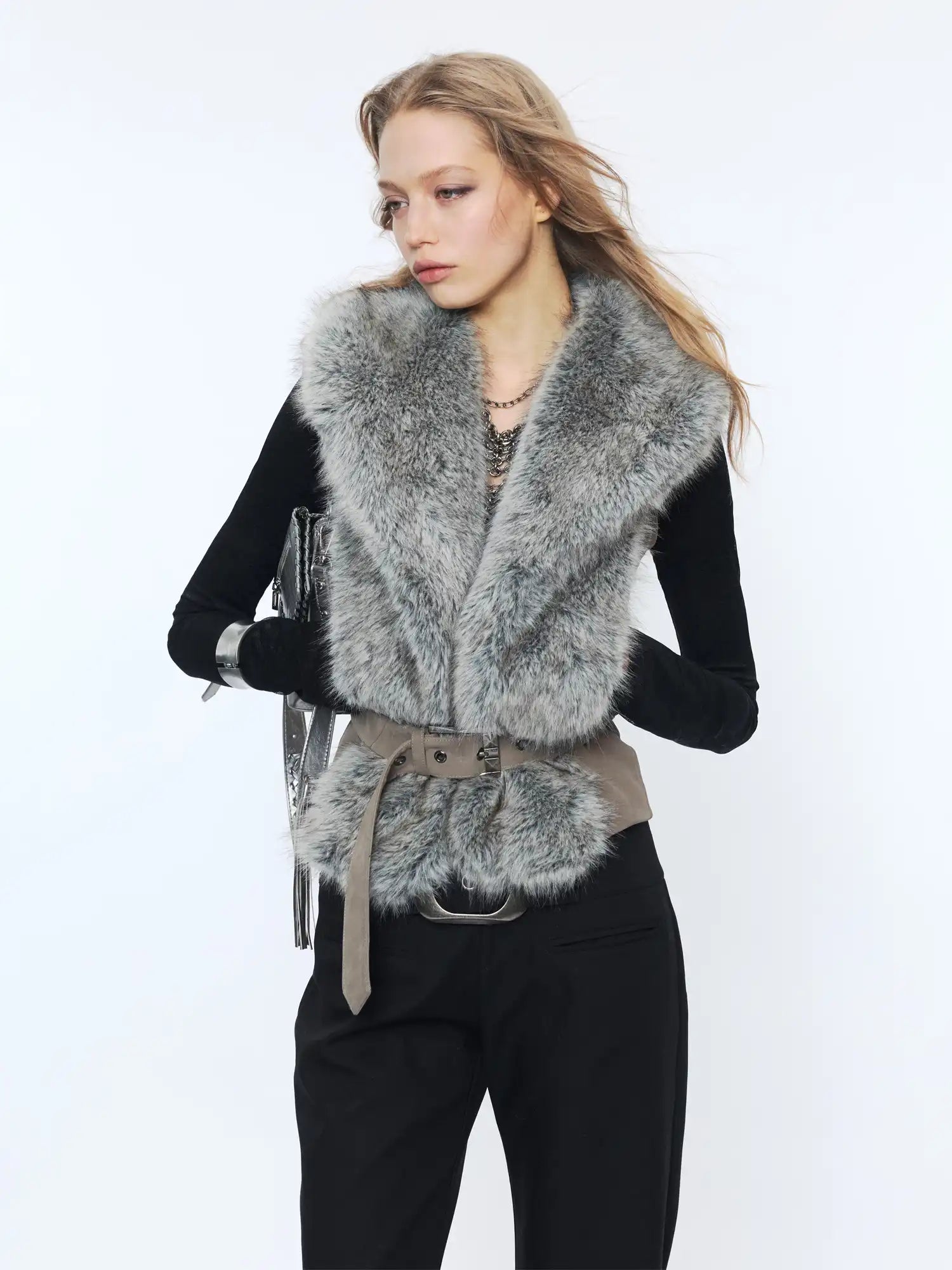 2th Desire Oversized Lapel Gradient Fur Suede Vest | Canton Collective