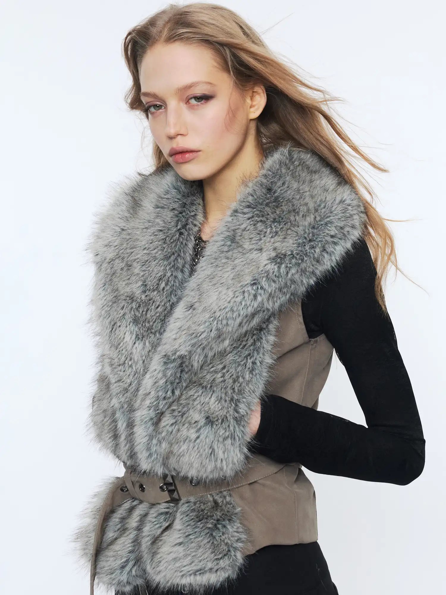 2th Desire Oversized Lapel Gradient Fur Suede Vest | Canton Collective
