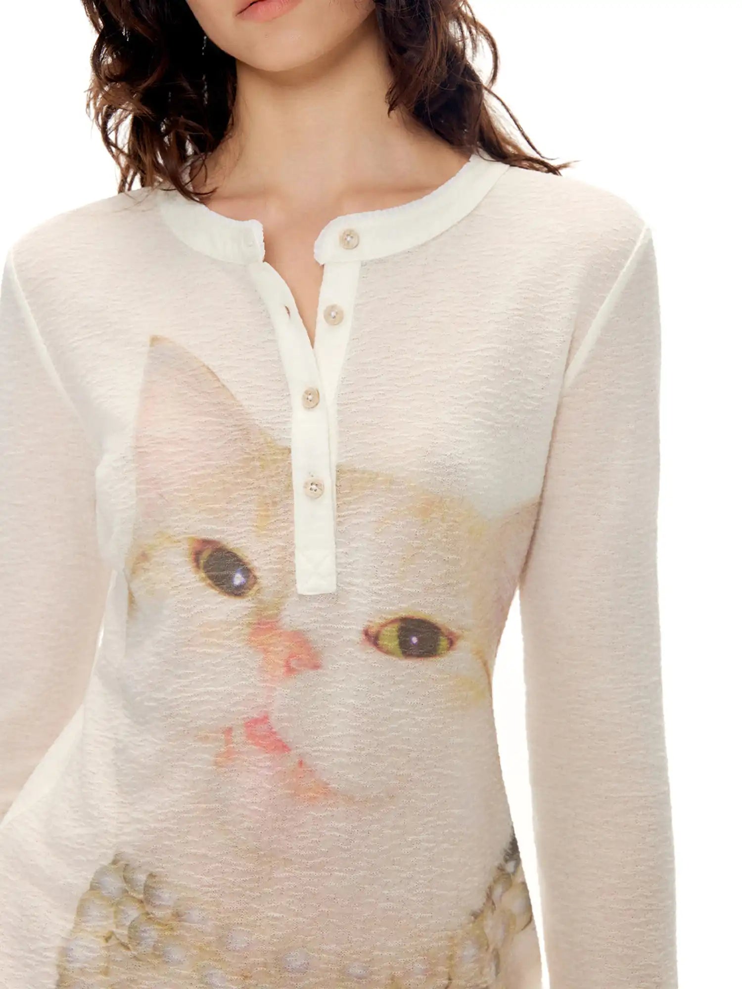 Outtheblue Pearl Cat Henley Long Sleeve Knit Top | Canton Collective