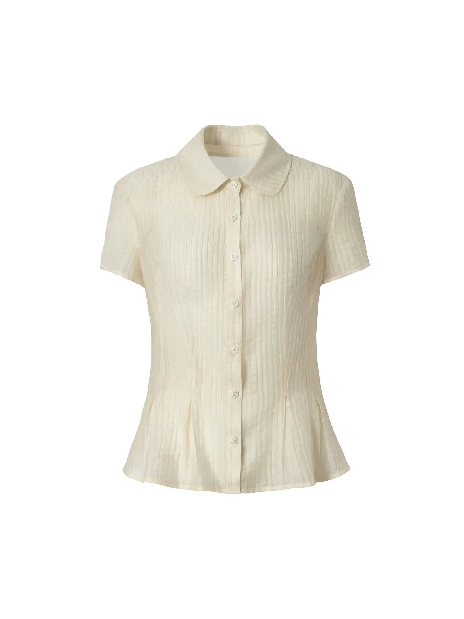 Muse Naps Peter Pan Collar Sheer Peplum Shirt Top | Canton Collective