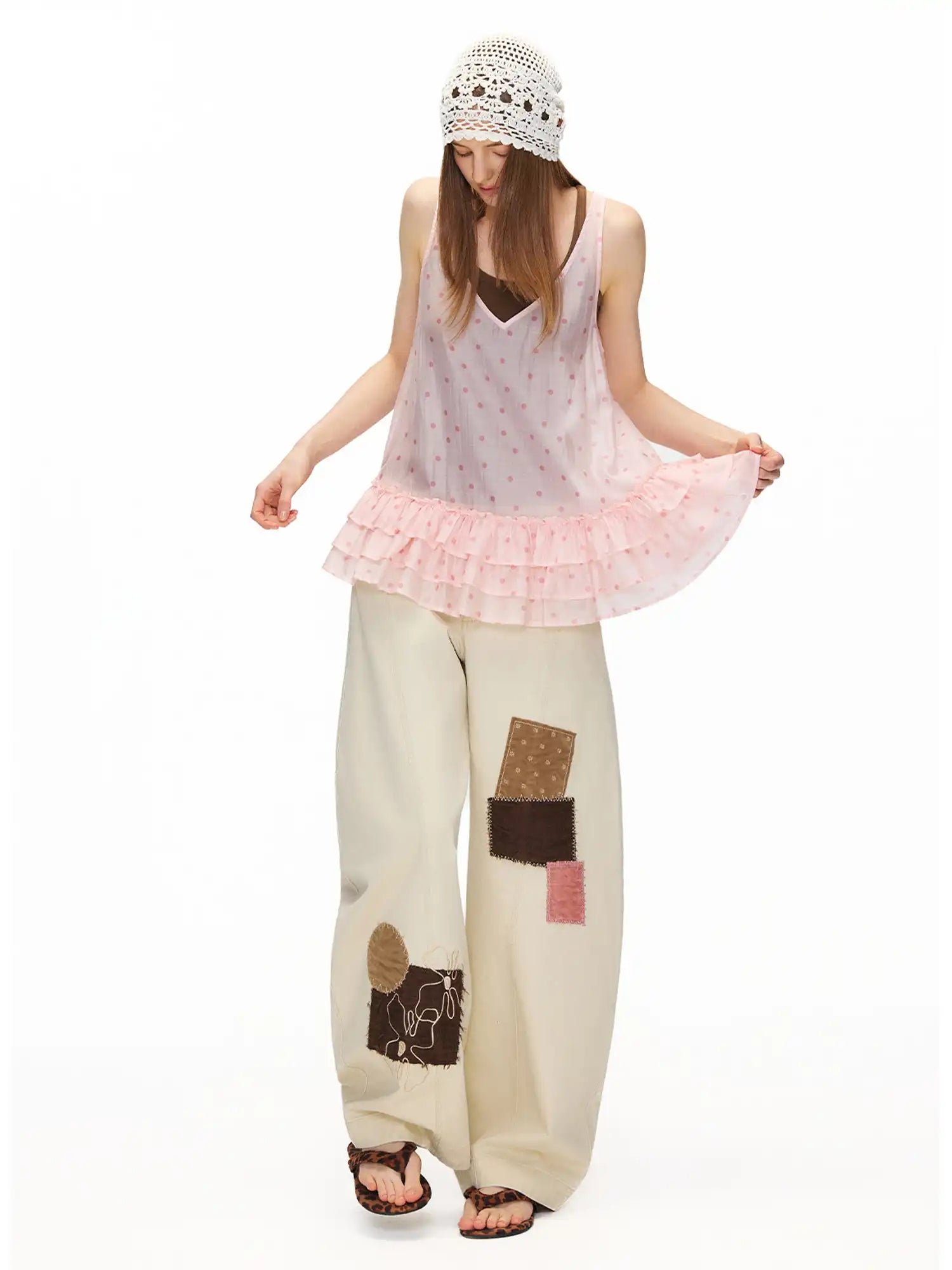 Outtheblue Pink Polka Dot Tiered Ruffle V-Neck Tank Dress | Canton Collective