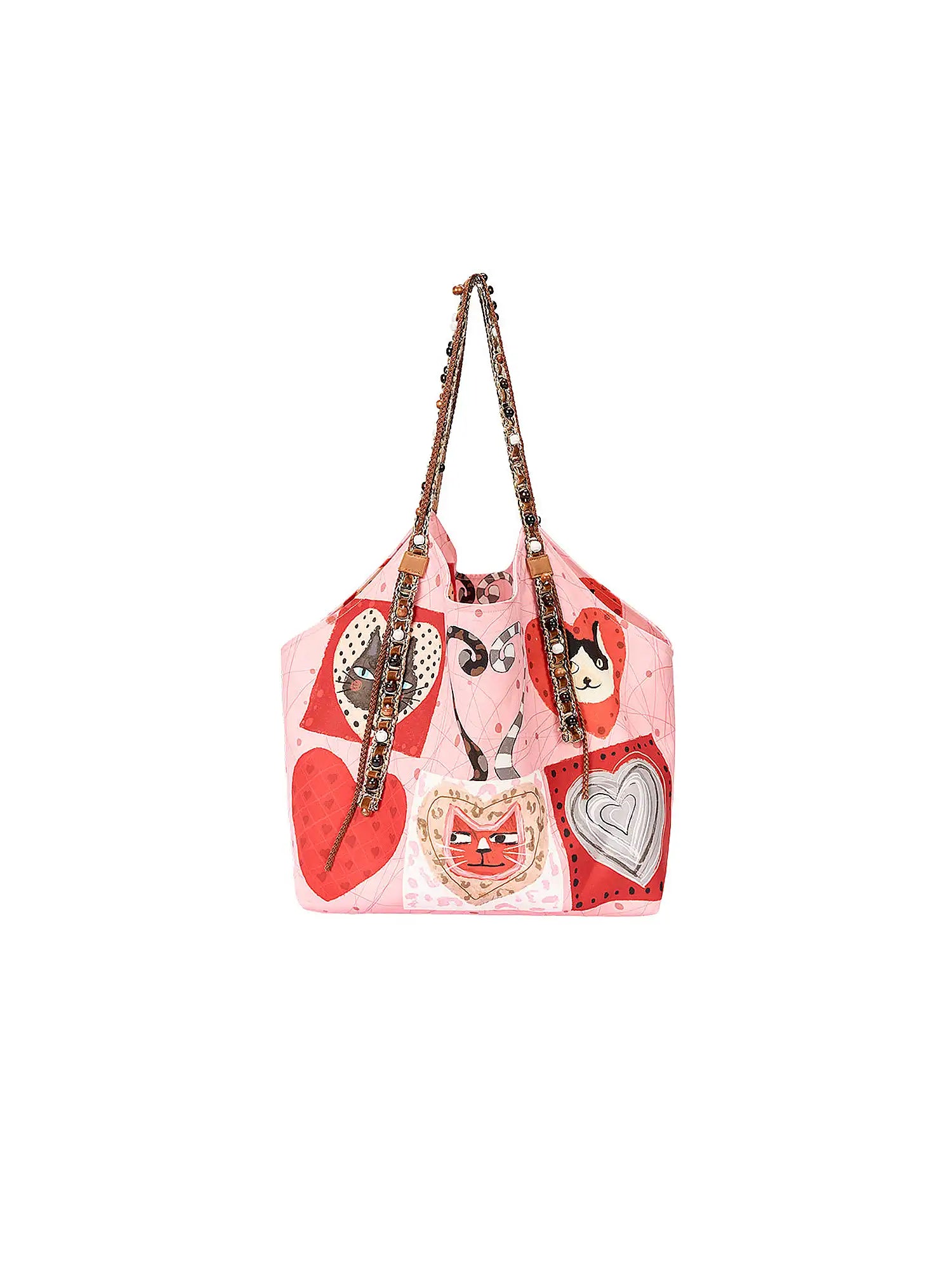 Outtheblue Pink Heart Cat Large Capacity Beaded Tote Bag | Canton Collective