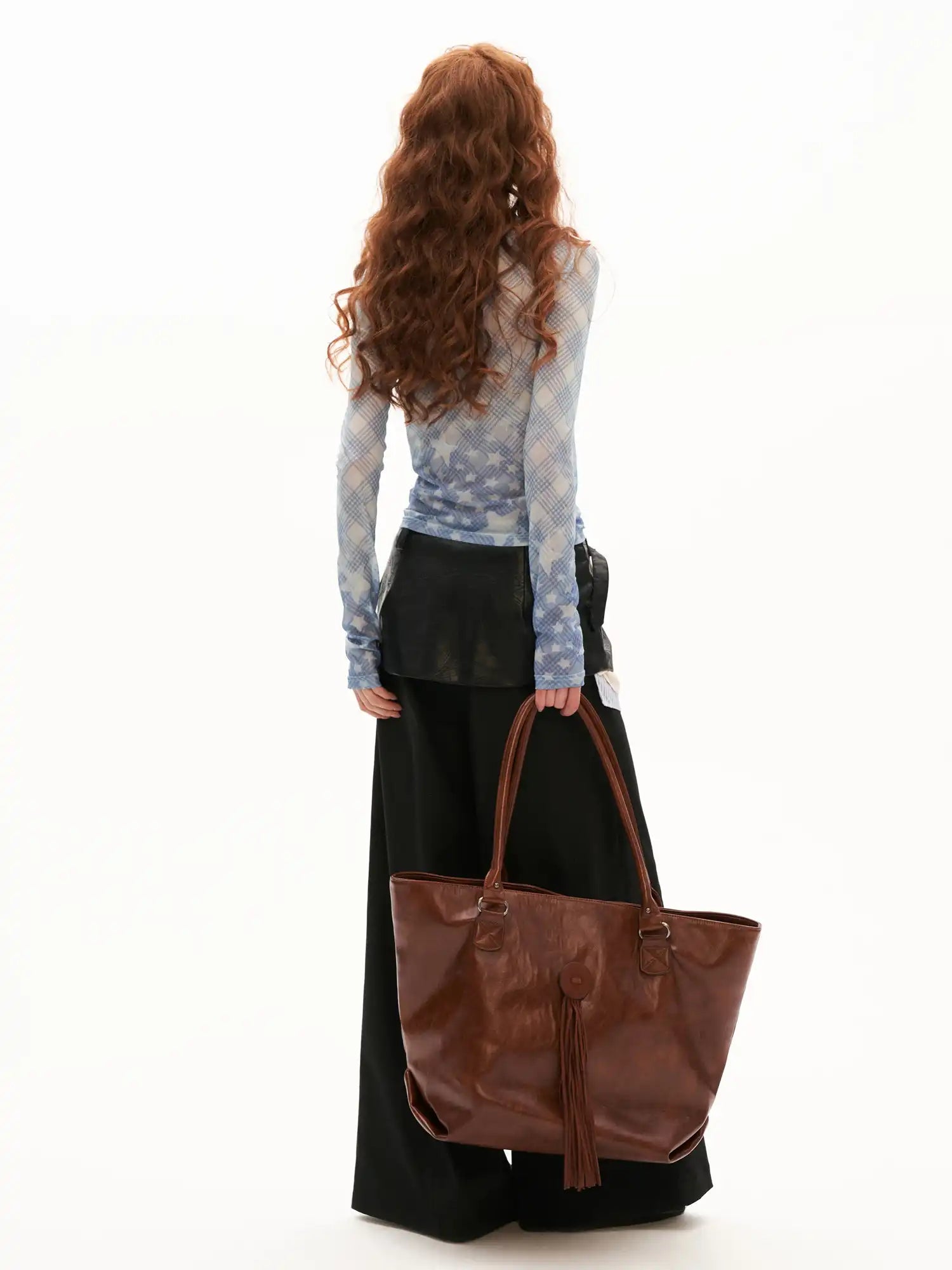 MAMC Plaid Draped Deep Cowl Neck Top | Canton Collective
