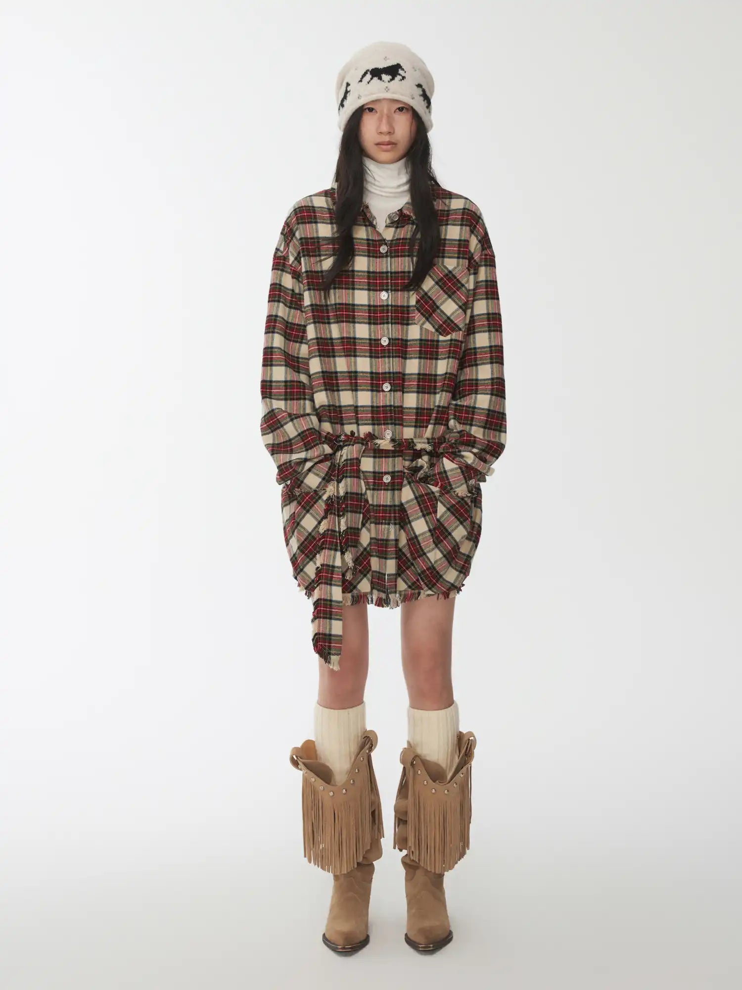 1Jinn Studio Plaid Frayed Shirt Dress | Canton Collective