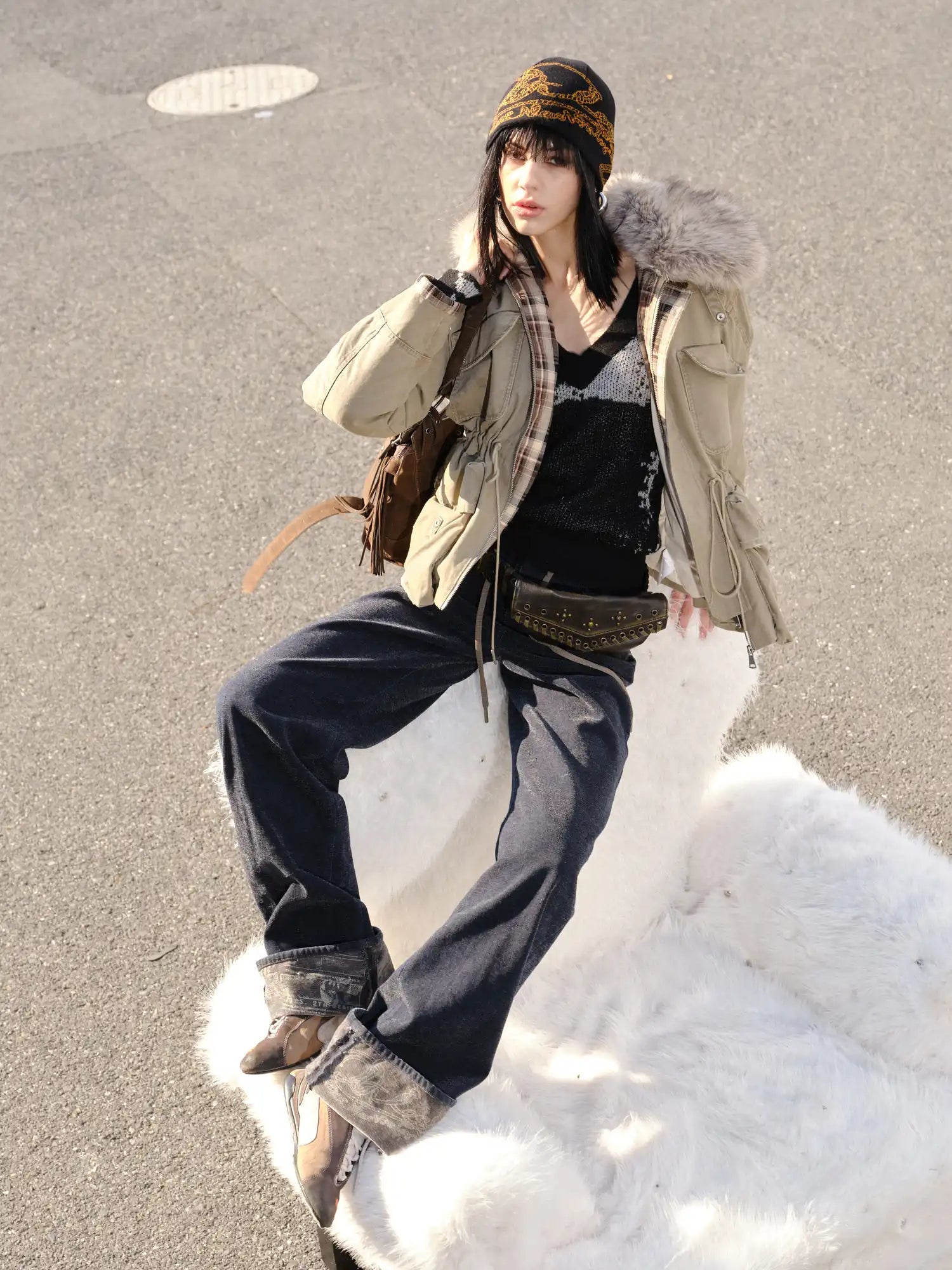 2th Desire Plaid Patchwork Multi-Pocket Down Jacket | Canton Collective