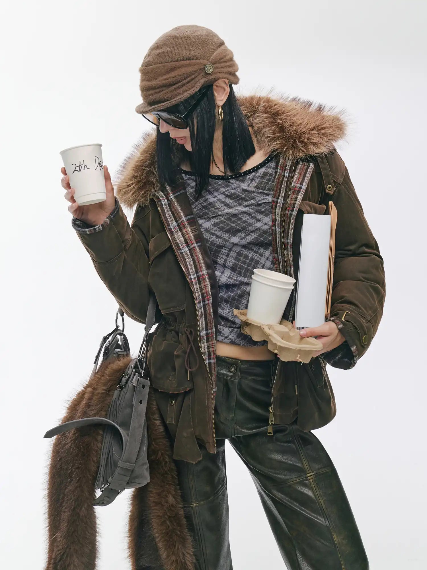 2th Desire Plaid Patchwork Multi-Pocket Down Jacket | Canton Collective