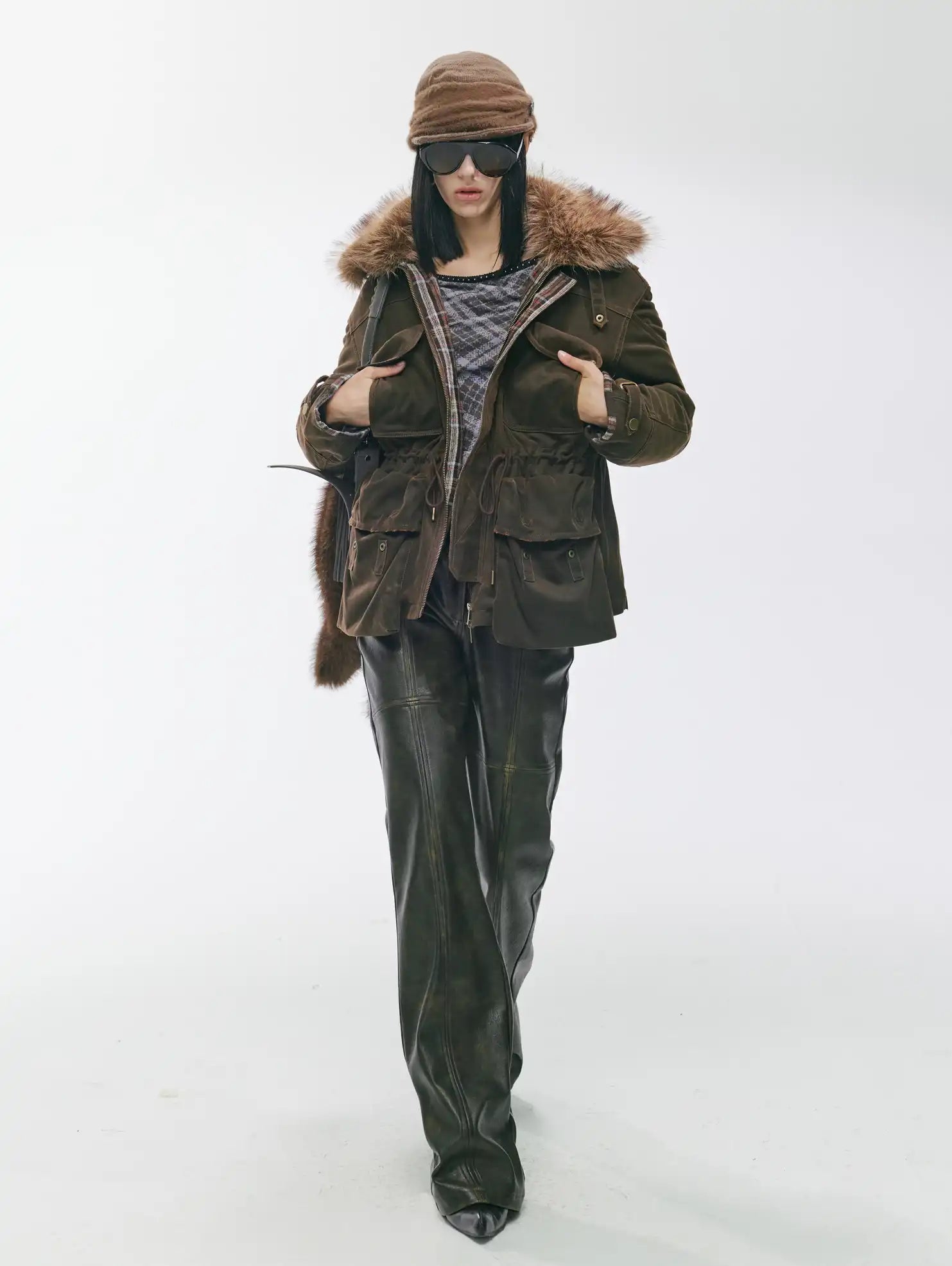 2th Desire Plaid Patchwork Multi-Pocket Down Jacket | Canton Collective