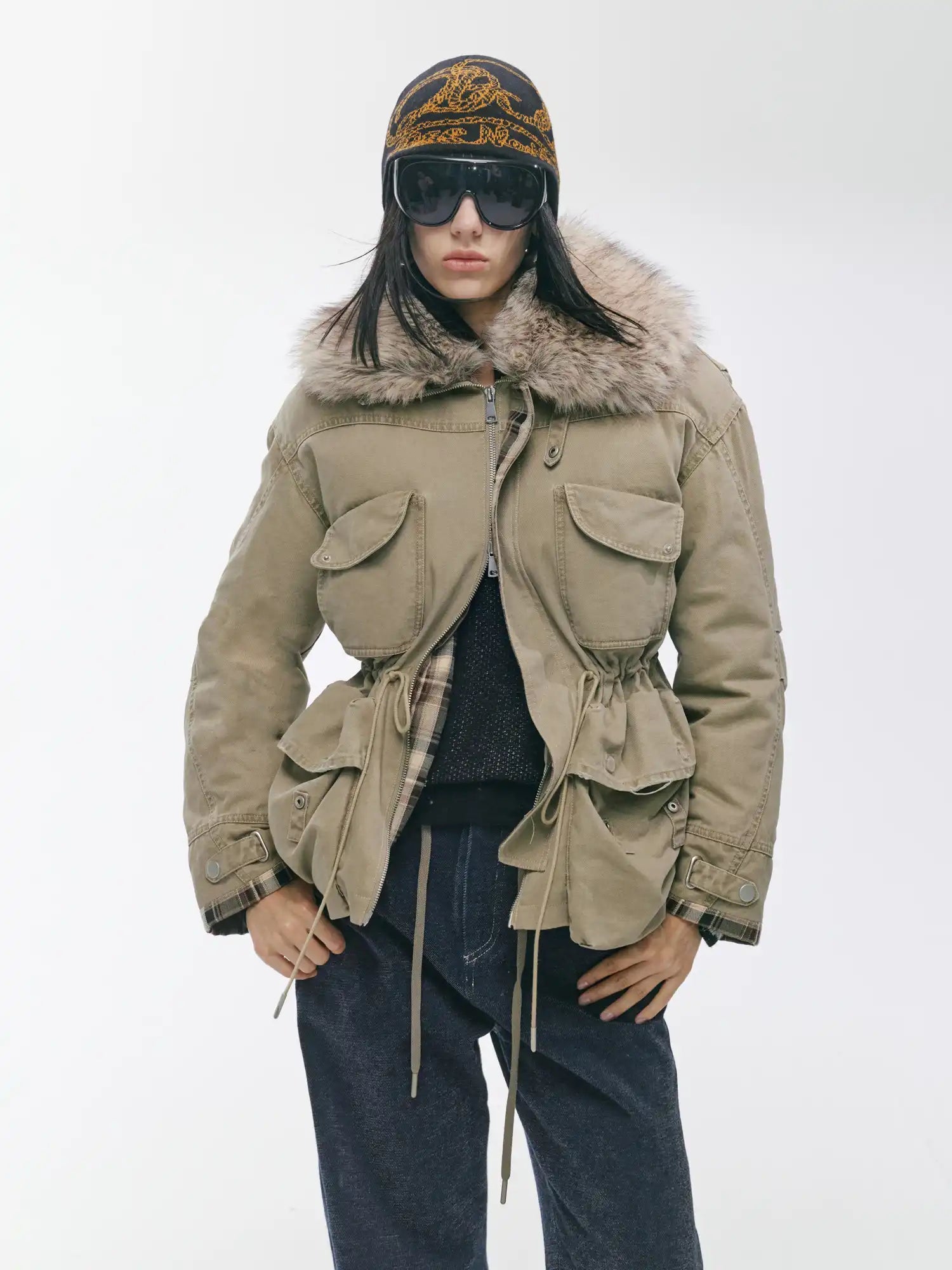 2th Desire Plaid Patchwork Multi-Pocket Down Jacket | Canton Collective