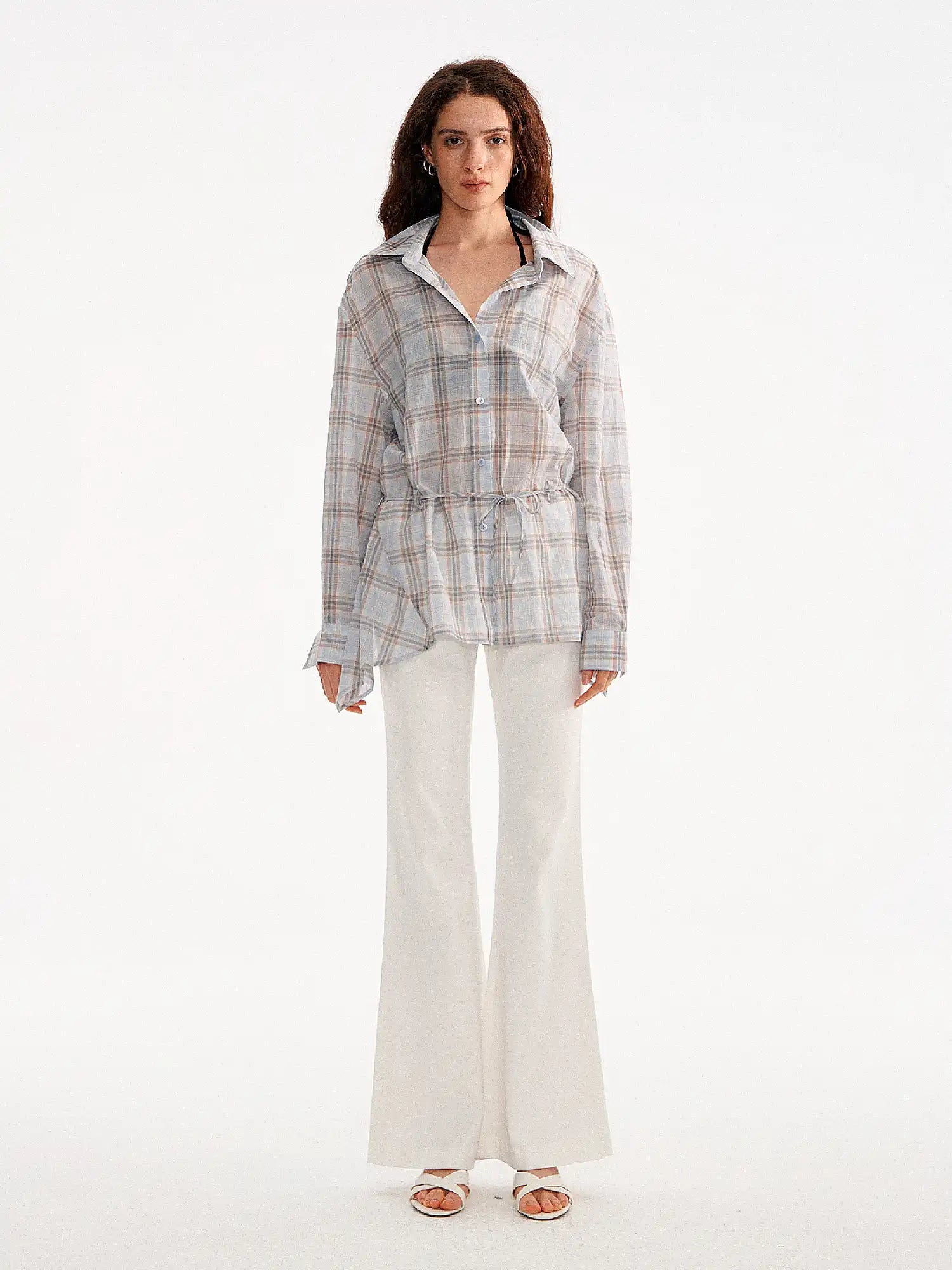 Muse Naps Plaid Tie Waist Long sleeves Shirt | Canton Collective