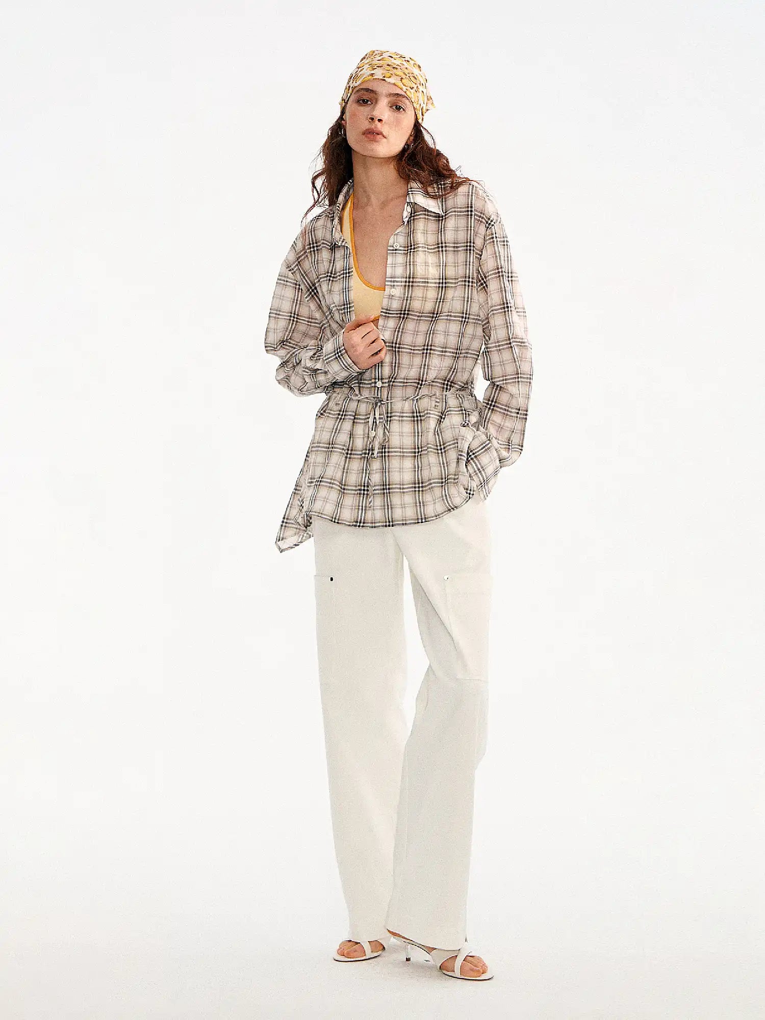 Muse Naps Plaid Tie Waist Long sleeves Shirt | Canton Collective