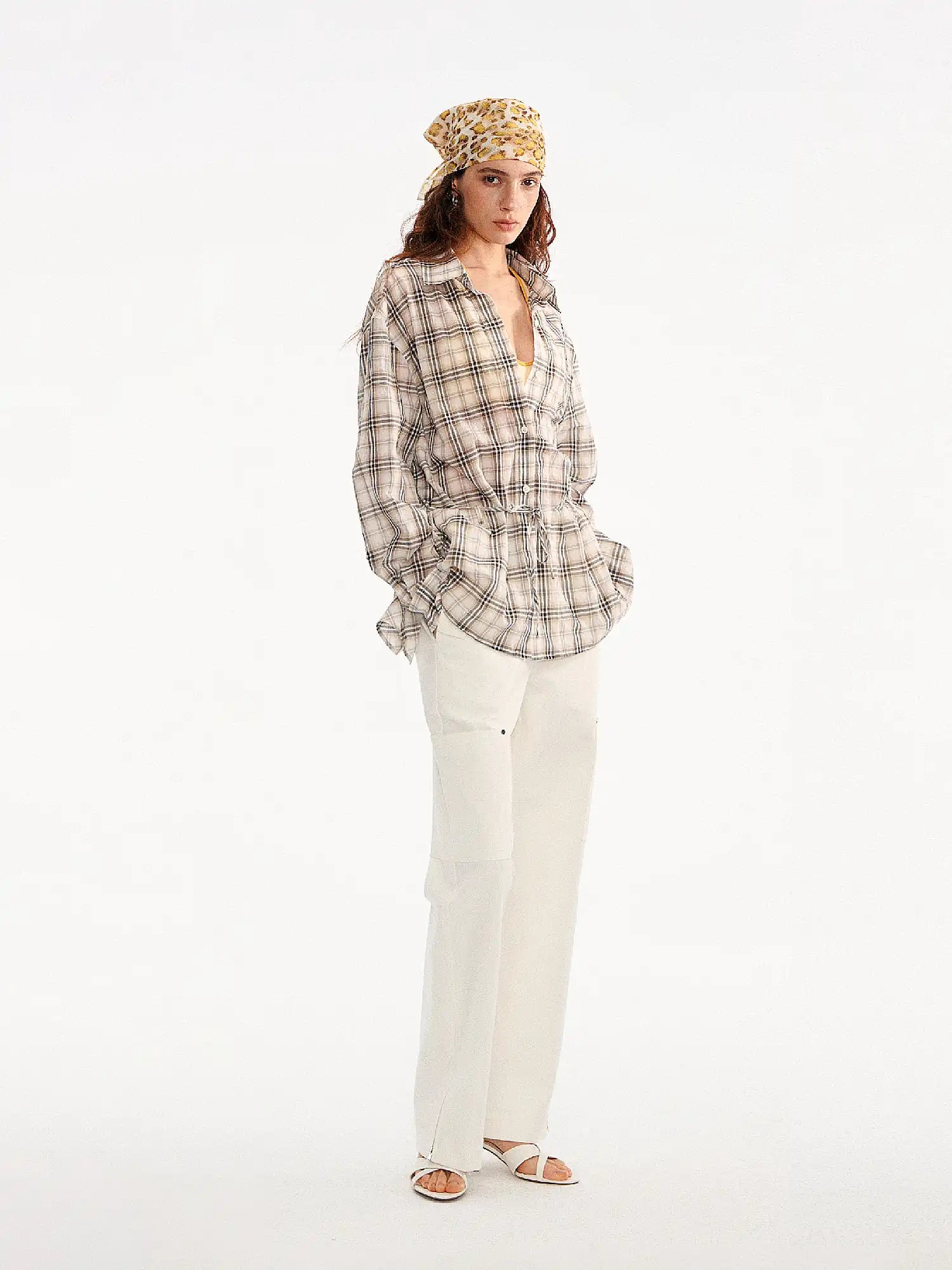 Muse Naps Plaid Tie Waist Long sleeves Shirt | Canton Collective