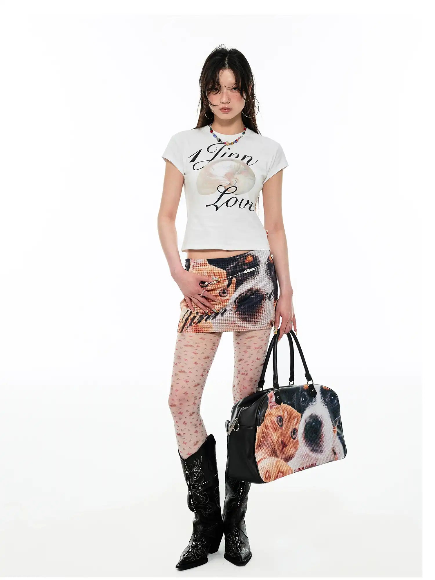 1Jinn Studio Playful Cat & Dog Print Mini Skirt | Canton Collective