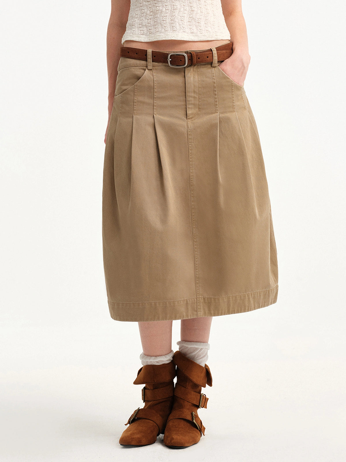 Outtheblue Pleated Cotton-Lyocell Midi Skirt | Canton Collective