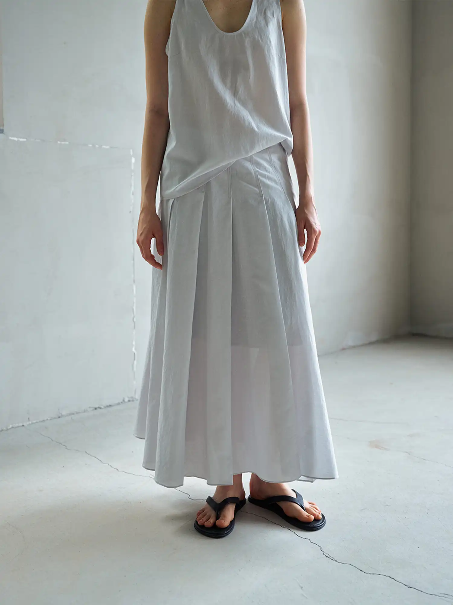 CantonCollective Design Pleated Panel Linen-Blend Midi Skirt | Canton Collective