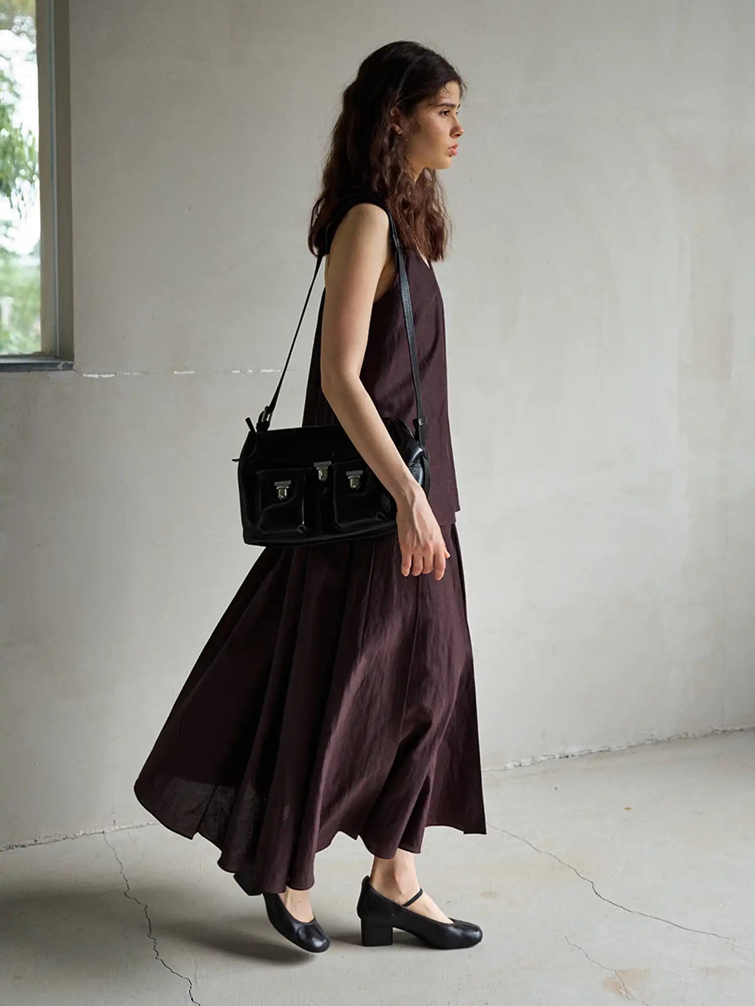 CantonCollective Design Pleated Panel Linen-Blend Midi Skirt | Canton Collective