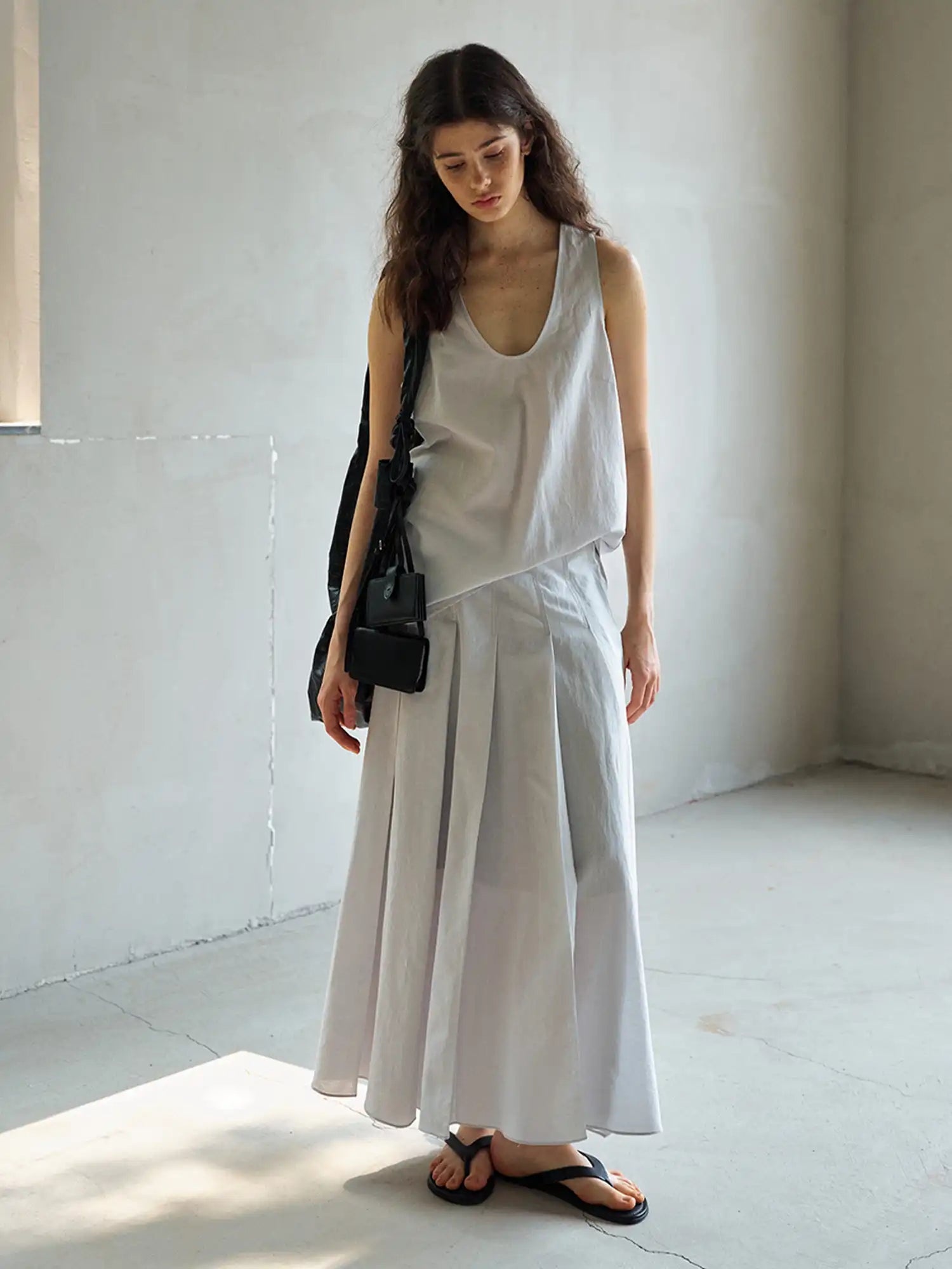 CantonCollective Design Pleated Panel Linen-Blend Midi Skirt | Canton Collective