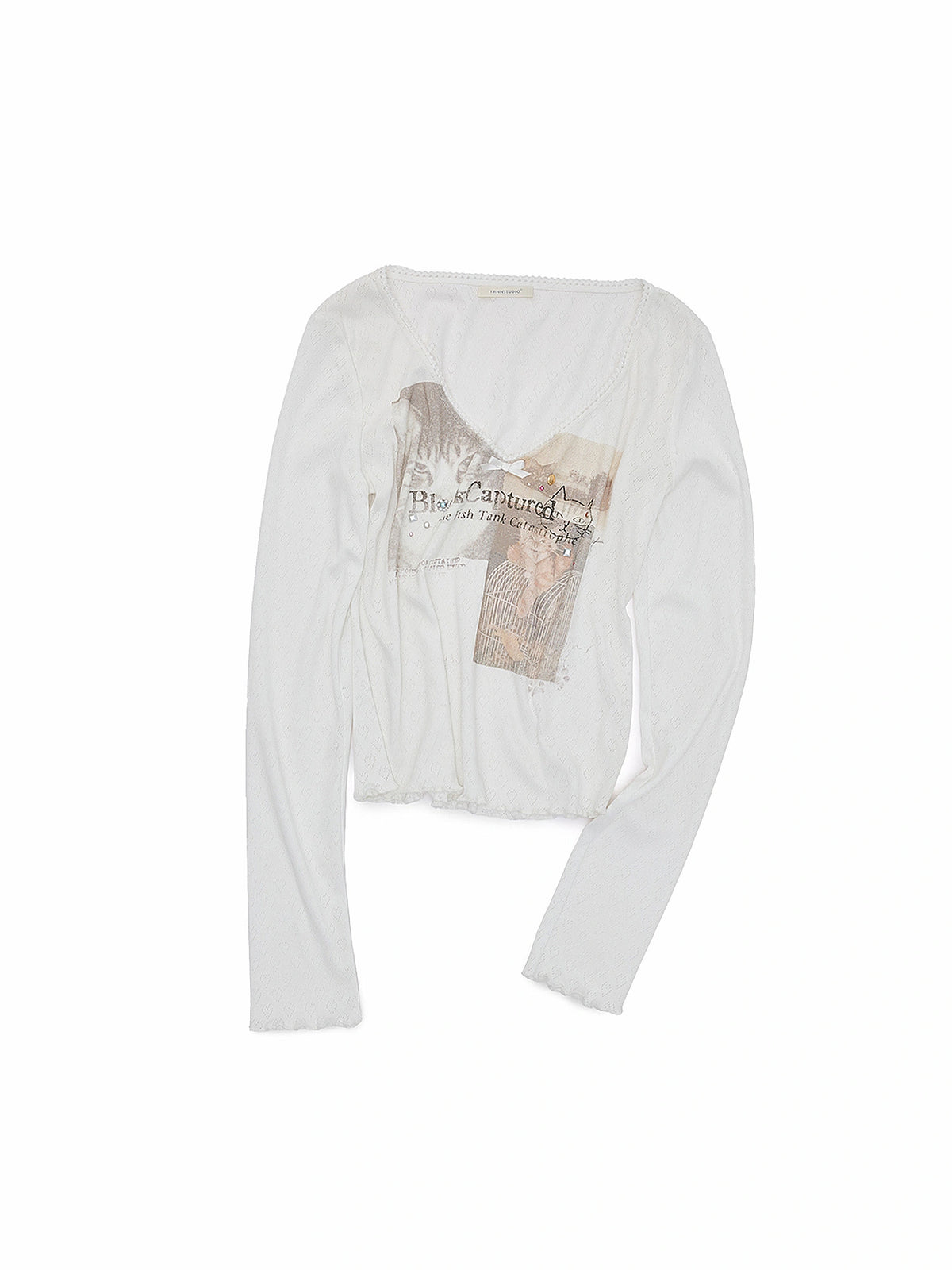 1Jinn Studio Pointelle Heart Knit V-Neck Top | Canton Collective