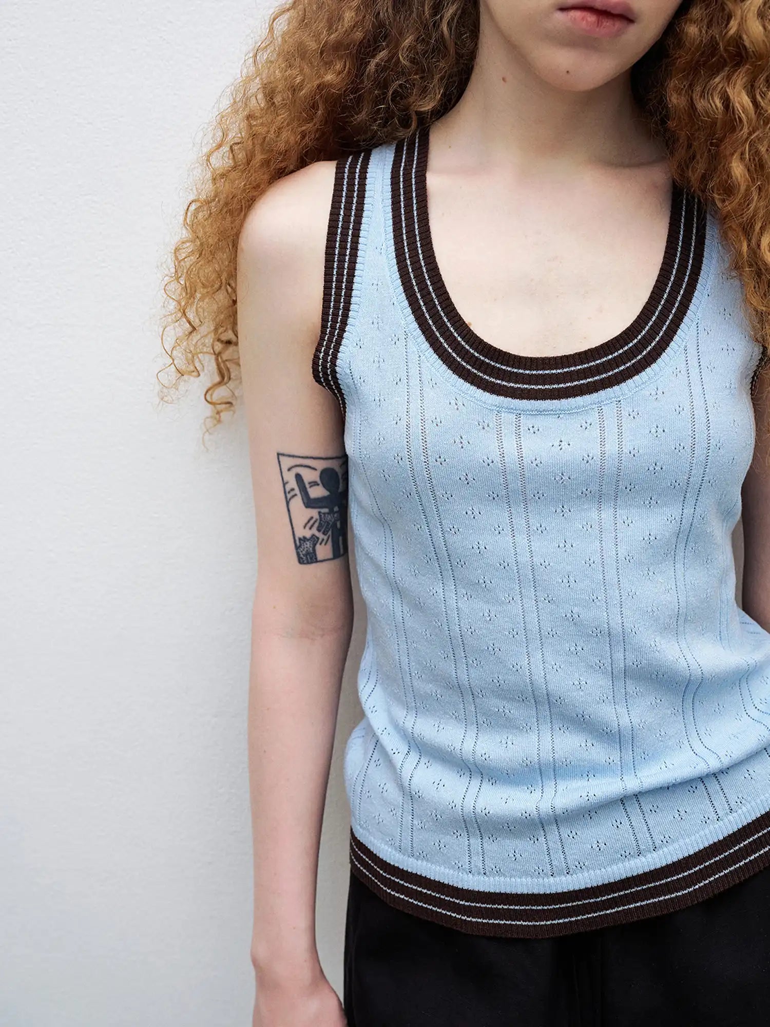 CantonCollective Design Pointelle Knit Top with Contrast Trim Sleeveless | Canton Collective