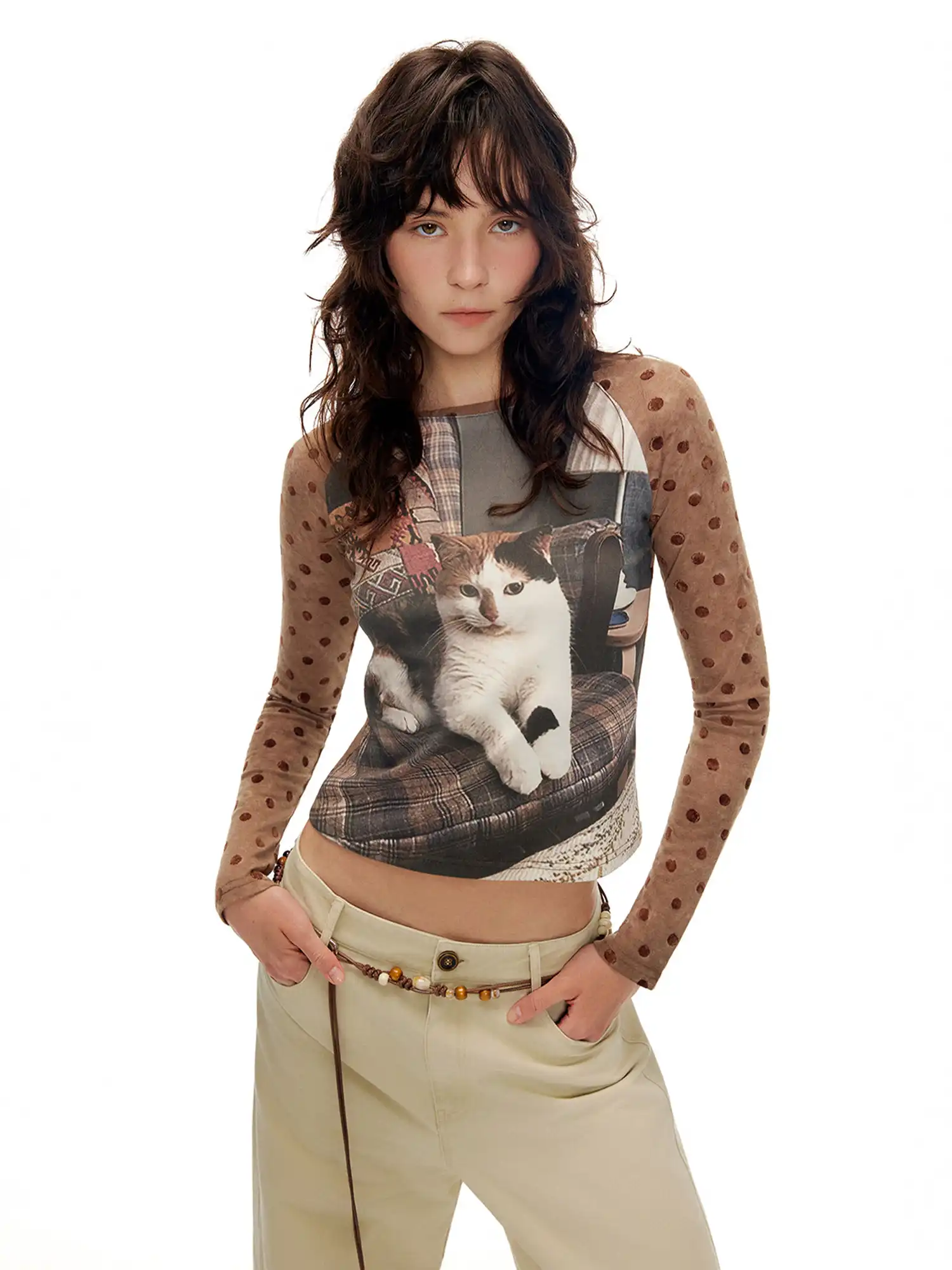 Outtheblue Polka Dot Cat Long Sleeve Knit Top | Canton Collective