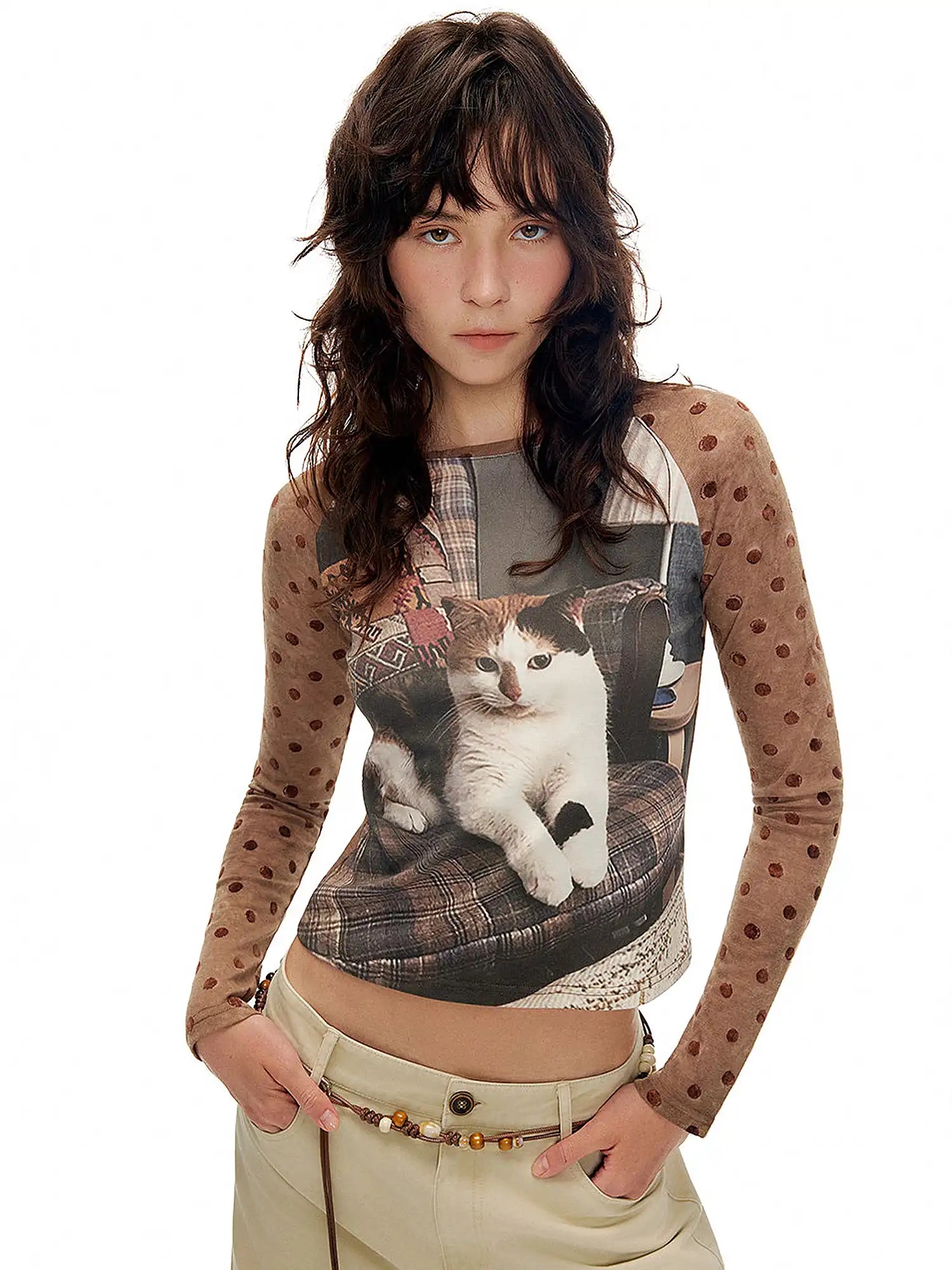 Outtheblue Polka Dot Cat Long Sleeve Knit Top | Canton Collective