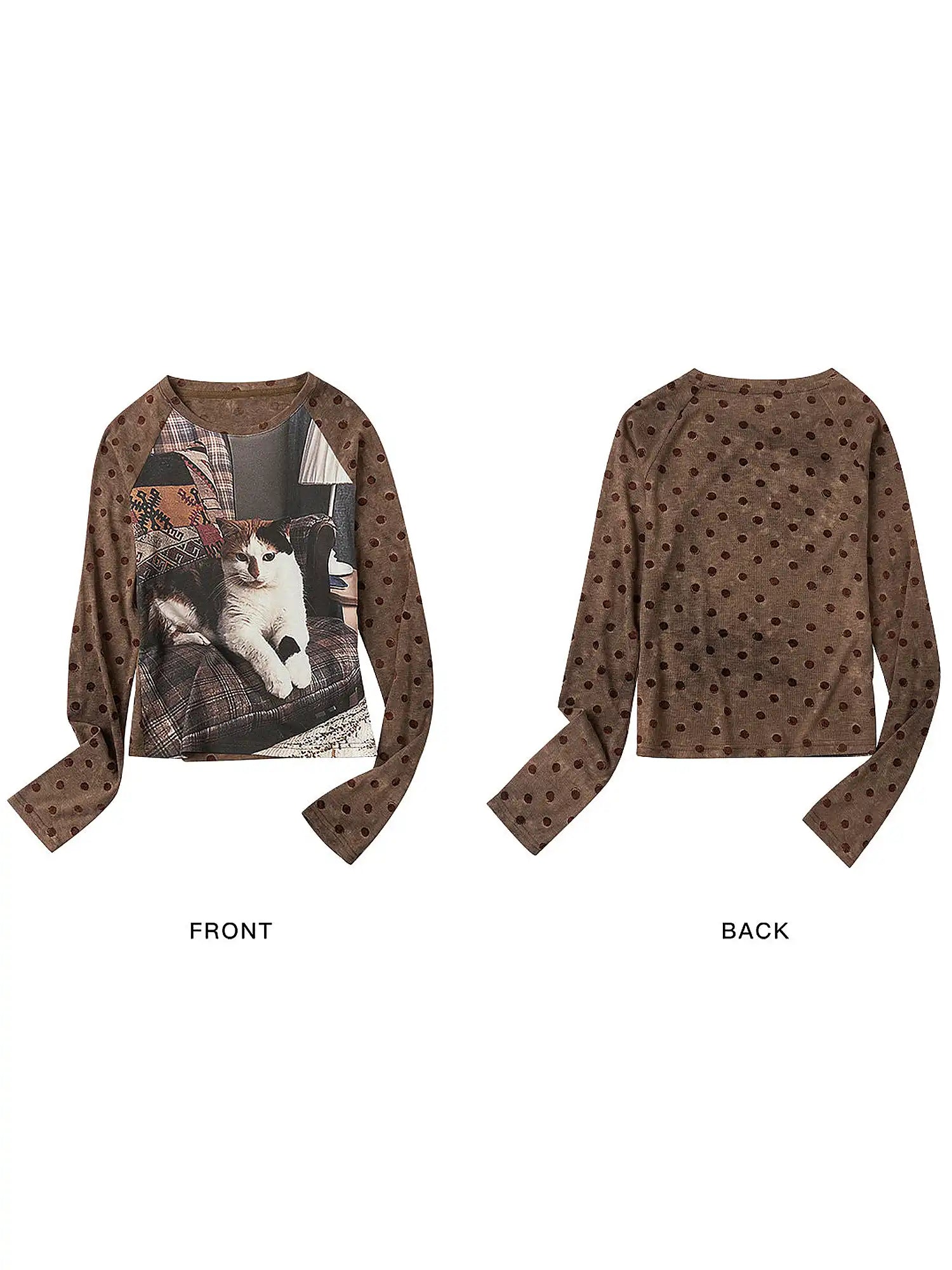 Outtheblue Polka Dot Cat Long Sleeve Knit Top | Canton Collective