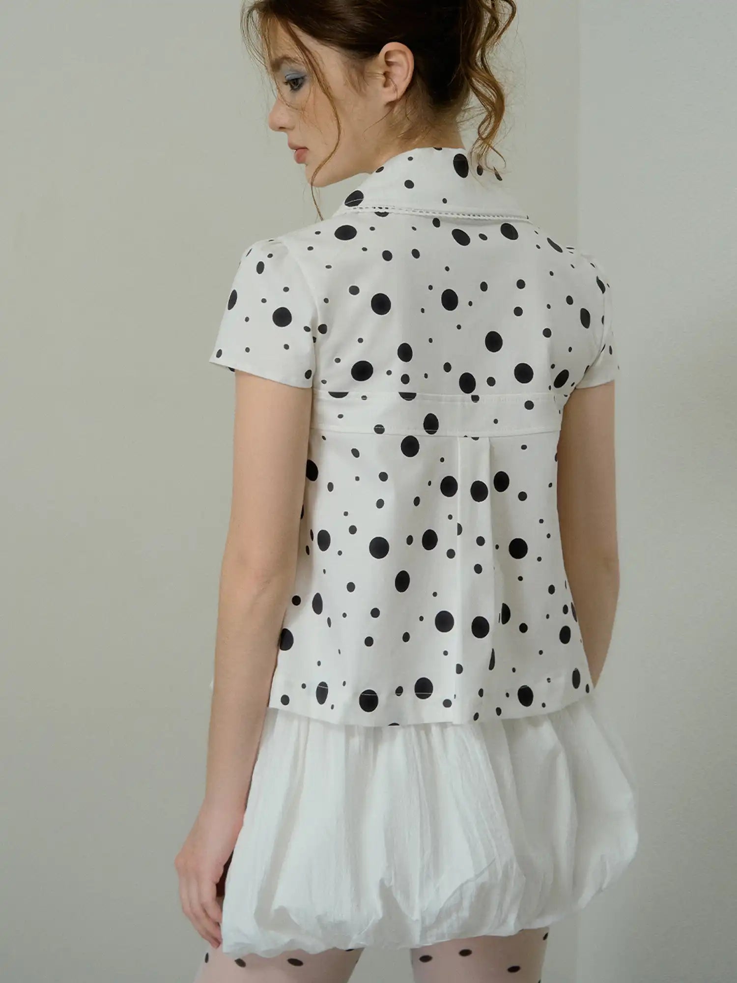 Deleteex Polka Dot Cotton Puff Sleeve Peplum Top | Canton Collective