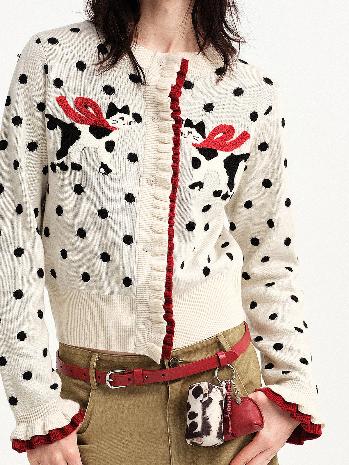 Outtheblue Polka Dot Ruffle Placket Cardigan | Canton Collective