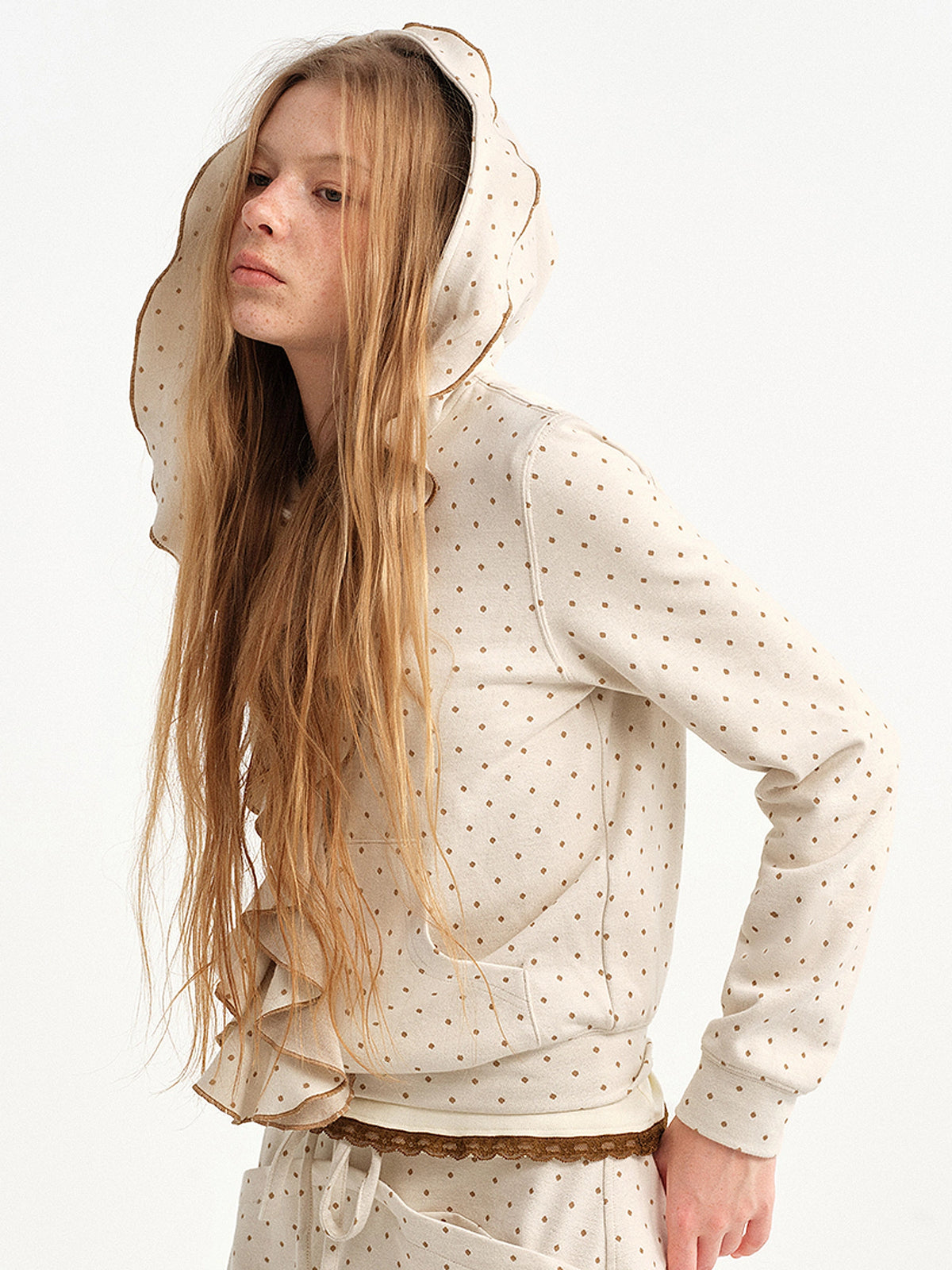 Outtheblue Polka Dot Ruffle Zip Up Cropped Hoodie | Canton Collective