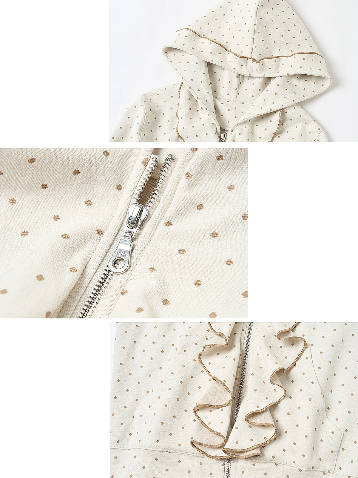 Outtheblue Polka Dot Ruffle Zip Up Cropped Hoodie | Canton Collective
