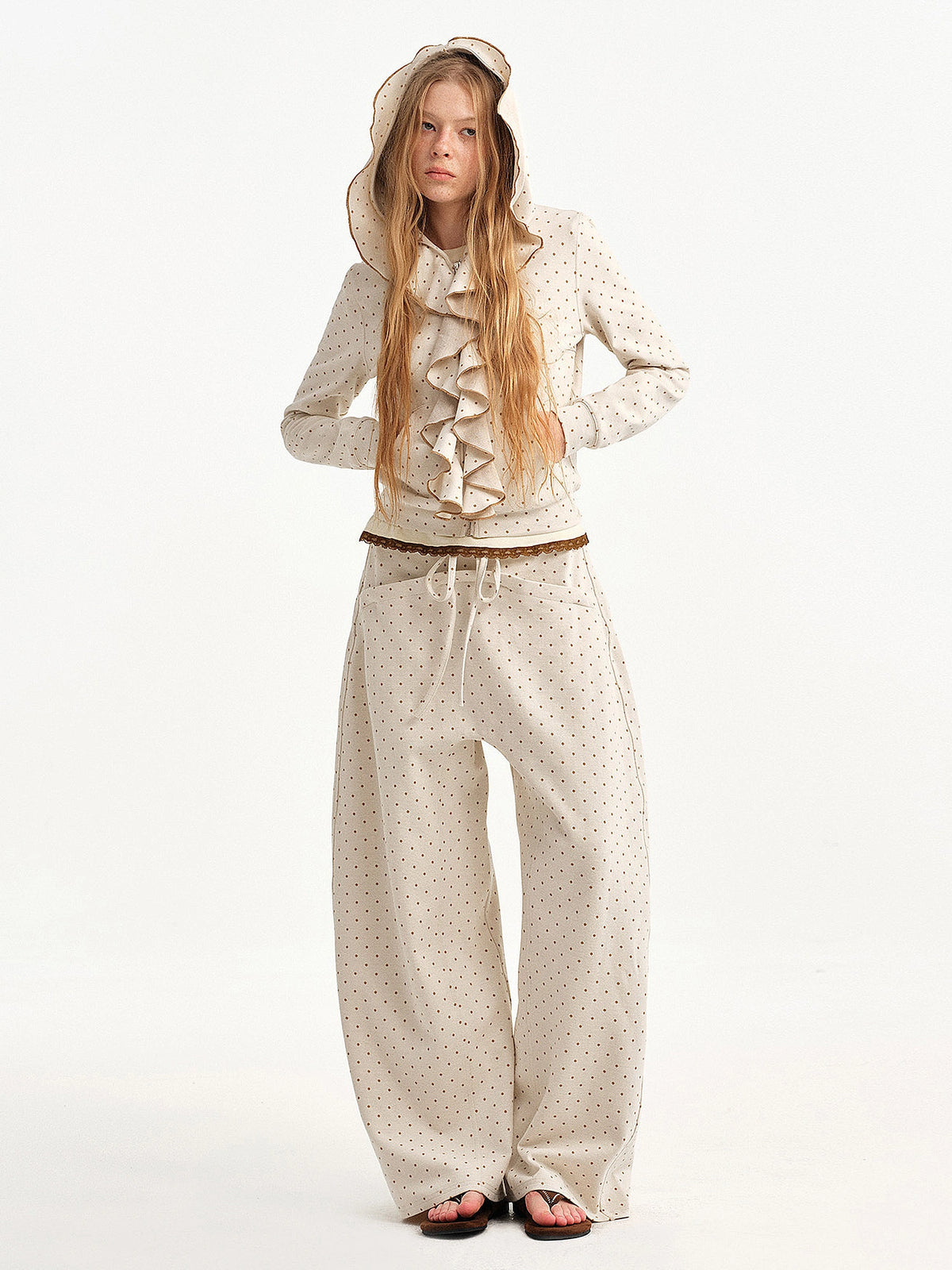 Outtheblue Polka Dot Ruffle Zip Up Cropped Hoodie | Canton Collective