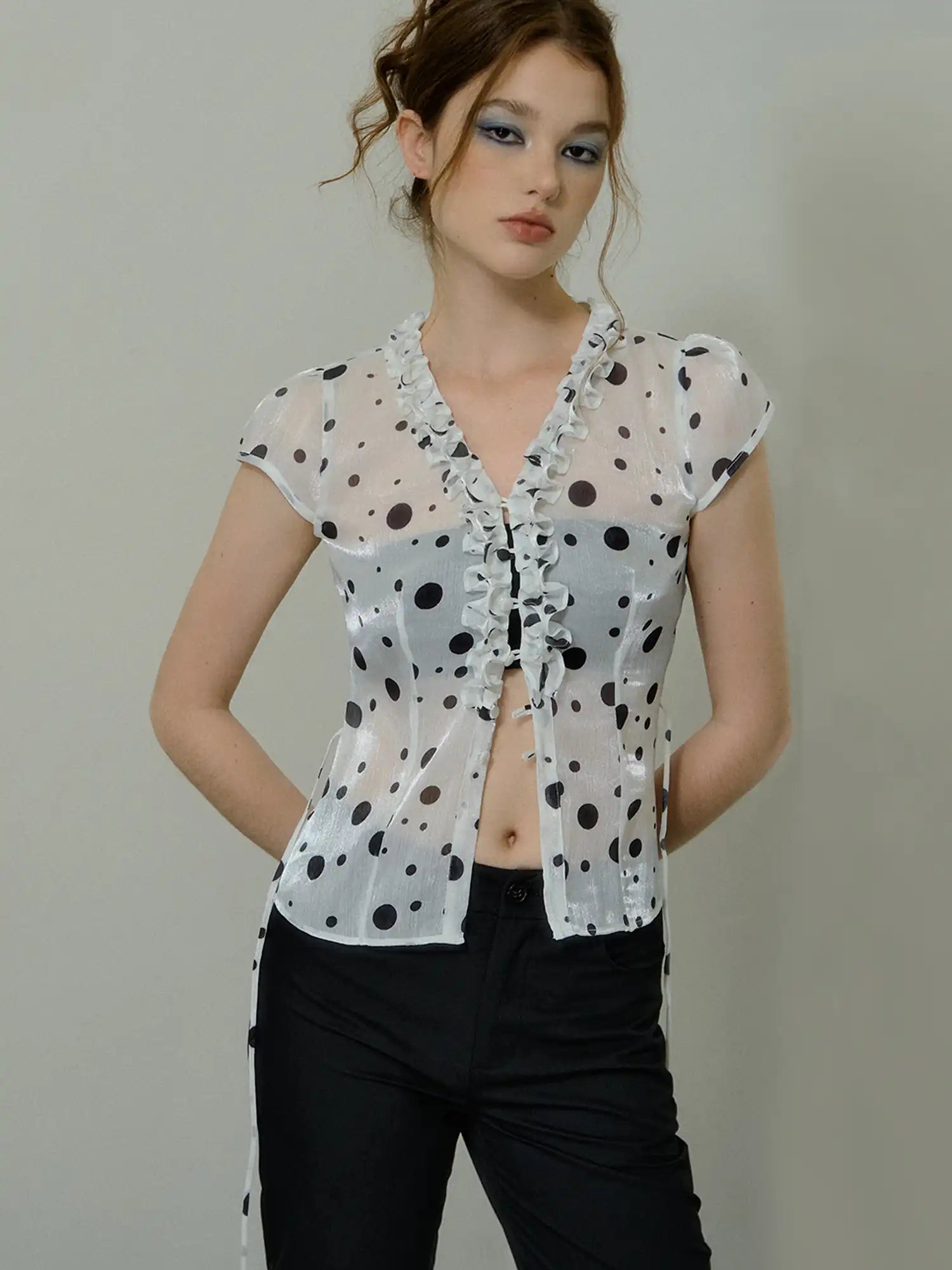 Deleteex Polka Dot Semi-Sheer Chiffon Blouse | Canton Collective