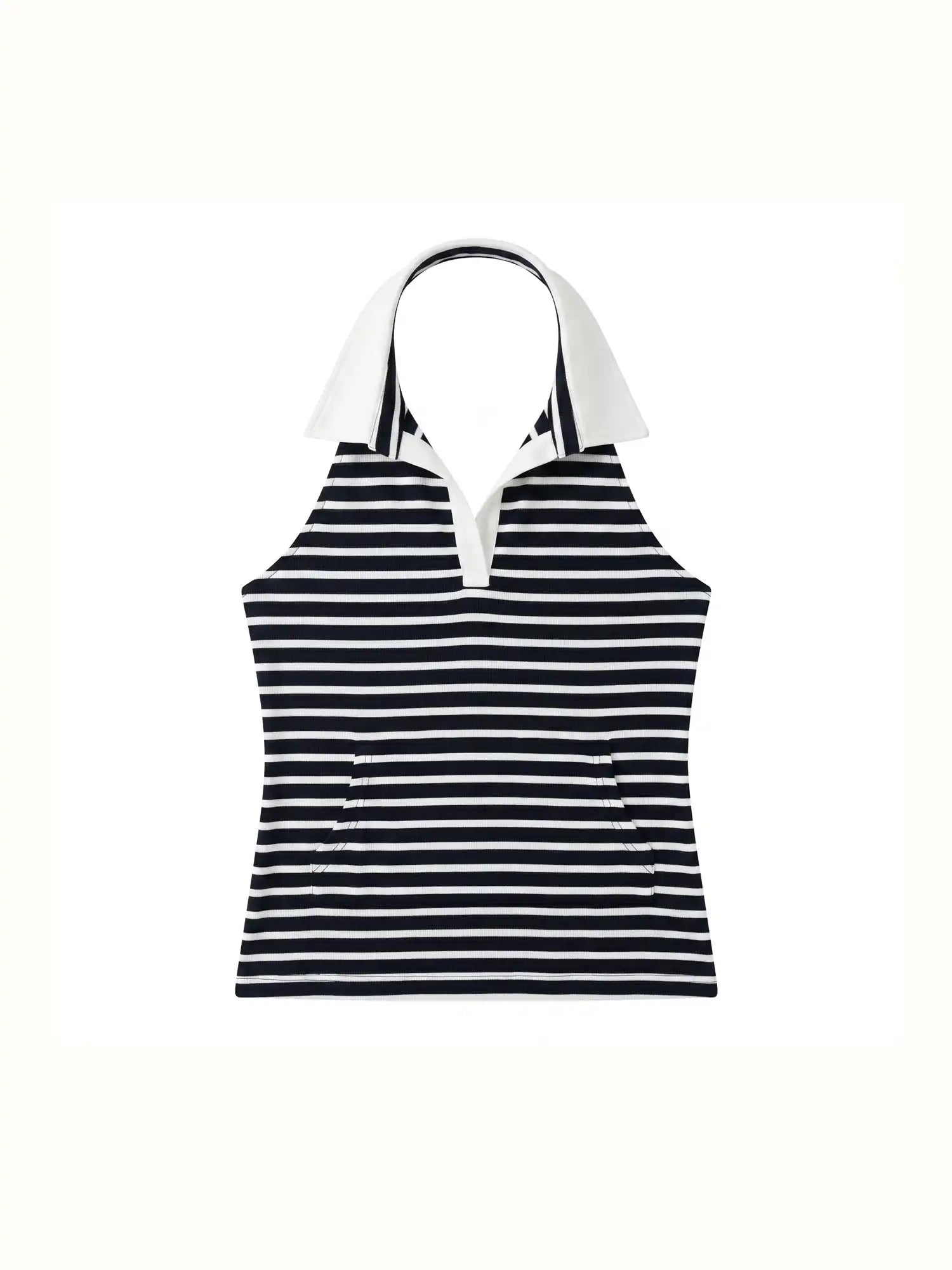 Muse Naps Polo Collar Striped Halter Open Back Top | Canton Collective