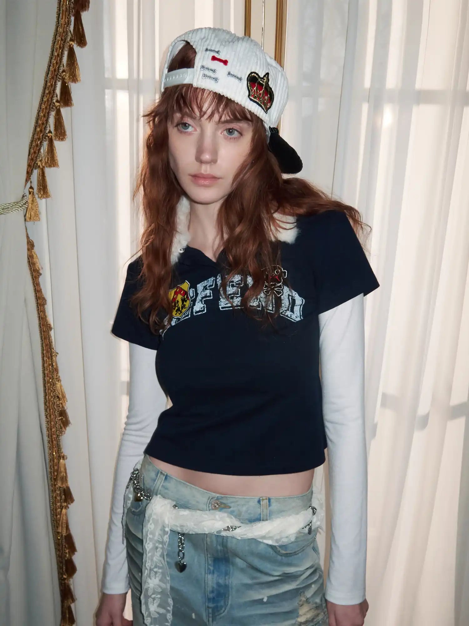 1Jinn Studio Preppy Y2K Cropped Polo with Detachable Fur Collar | Canton Collective