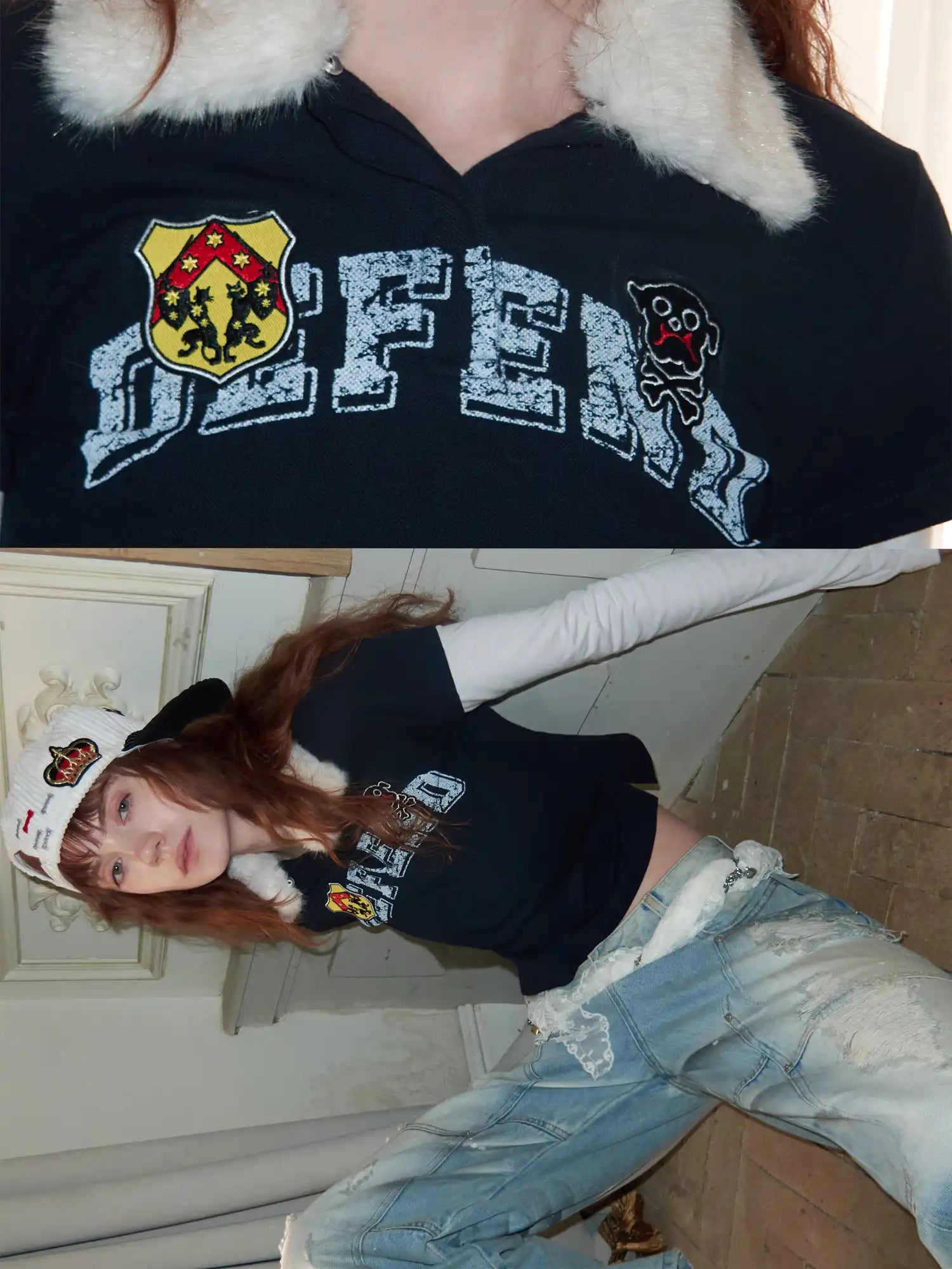 1Jinn Studio Preppy Y2K Cropped Polo with Detachable Fur Collar | Canton Collective