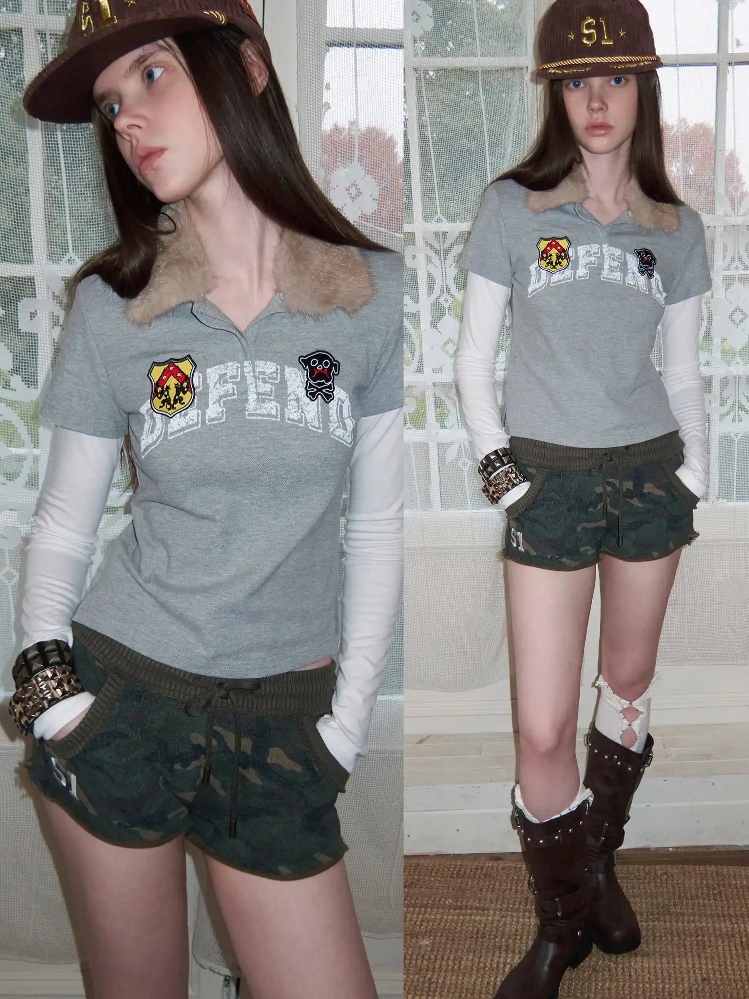 1Jinn Studio Preppy Y2K Cropped Polo with Detachable Fur Collar | Canton Collective