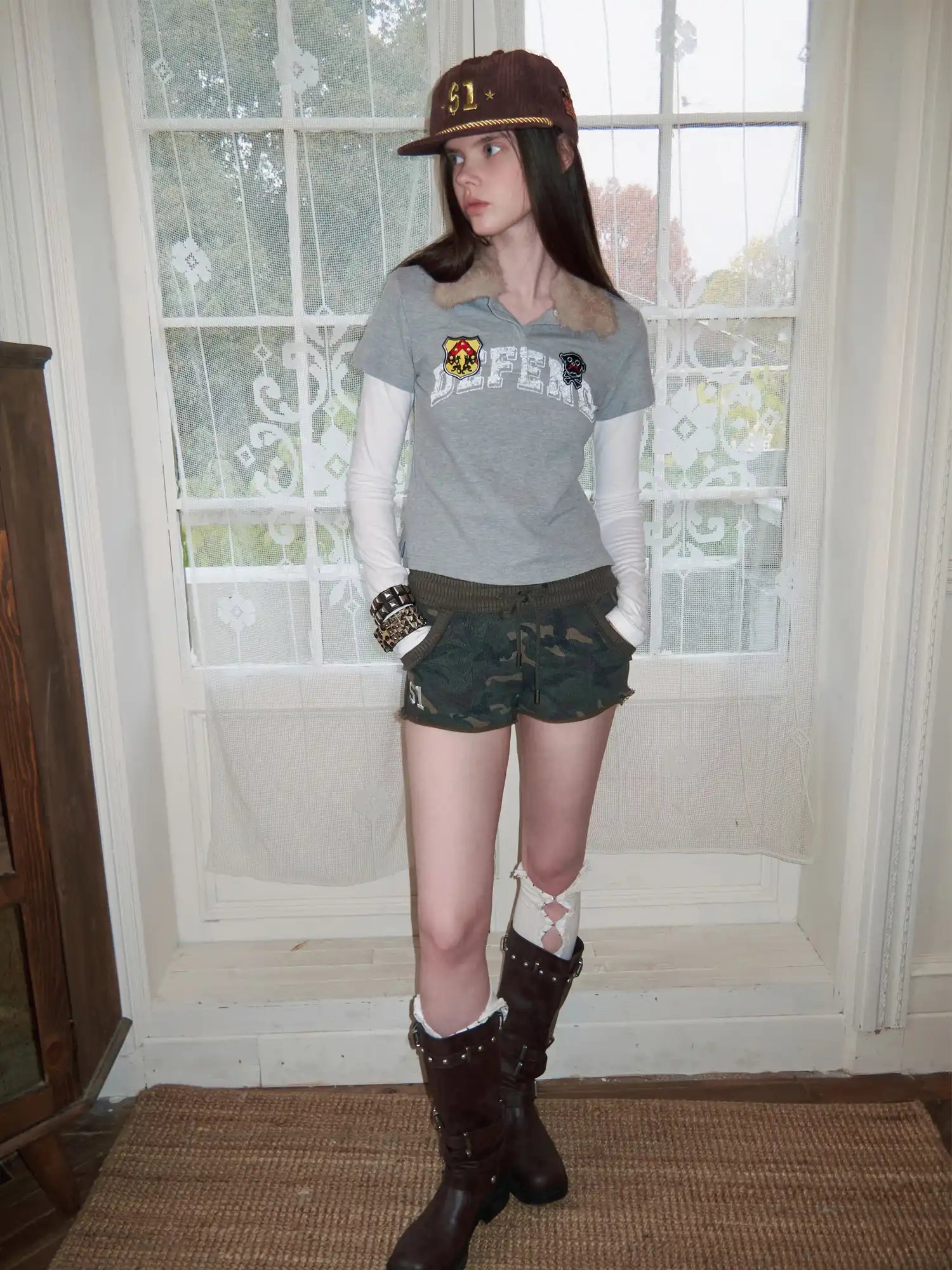 1Jinn Studio Preppy Y2K Cropped Polo with Detachable Fur Collar | Canton Collective