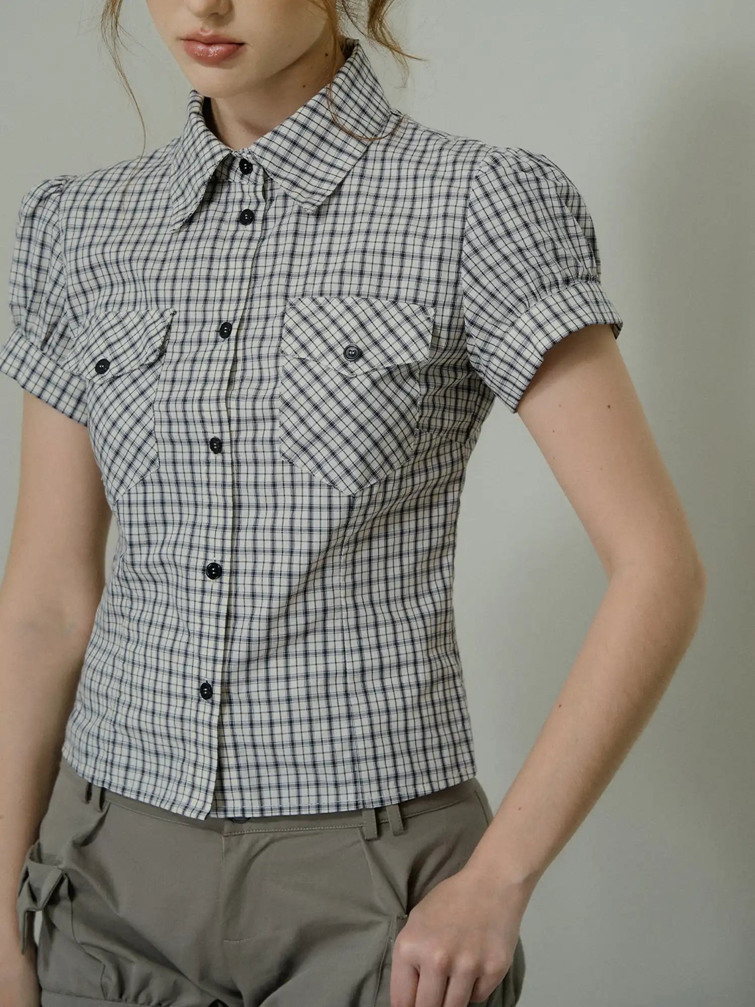Deleteex Puff Sleeve Cotton Gingham Crop Top | Canton Collective